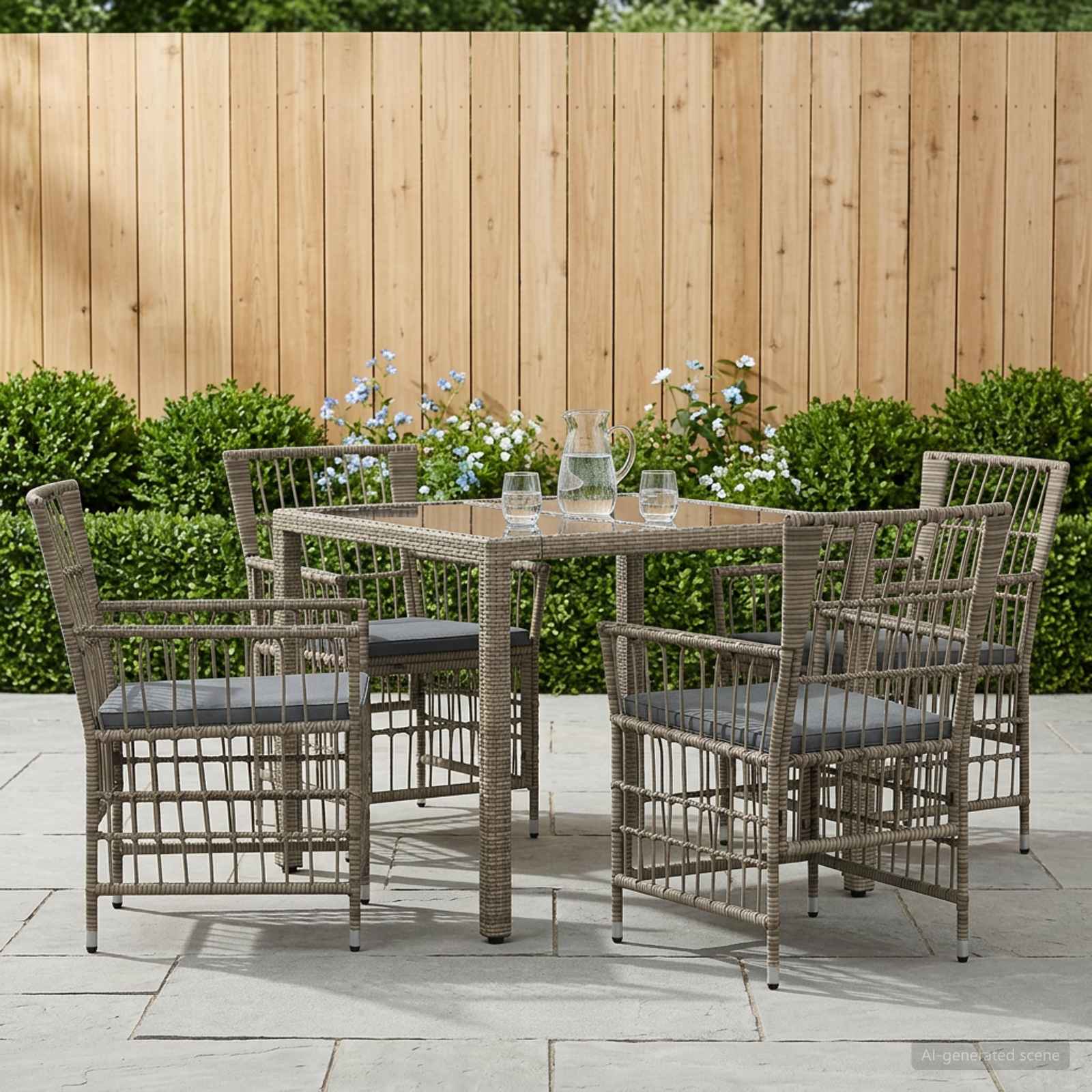Outdoor-Essgruppe 5 Stk. Grau Poly-Rattan