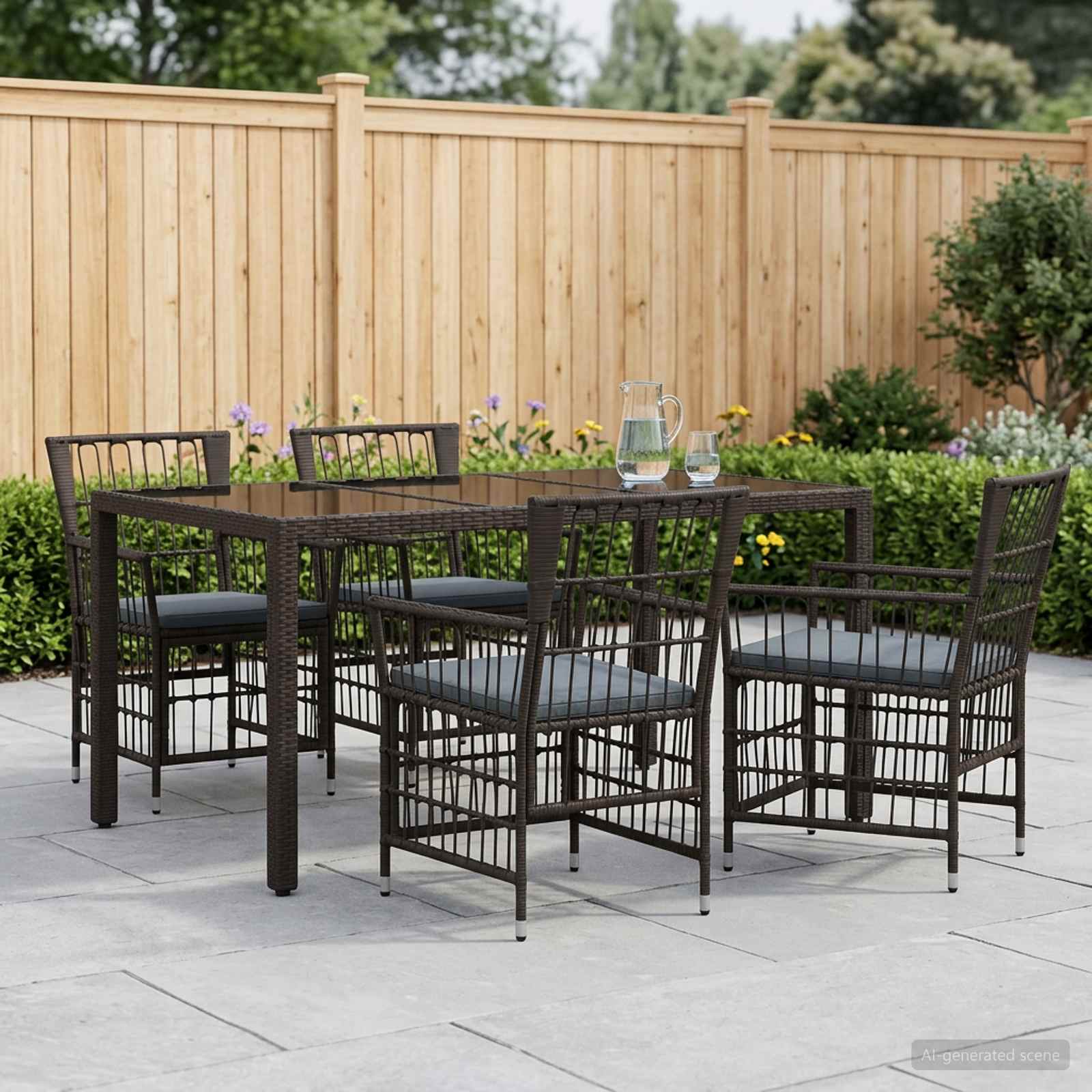 Outdoor-Essgruppe 5 Stk. Schwarz Poly-Rattan