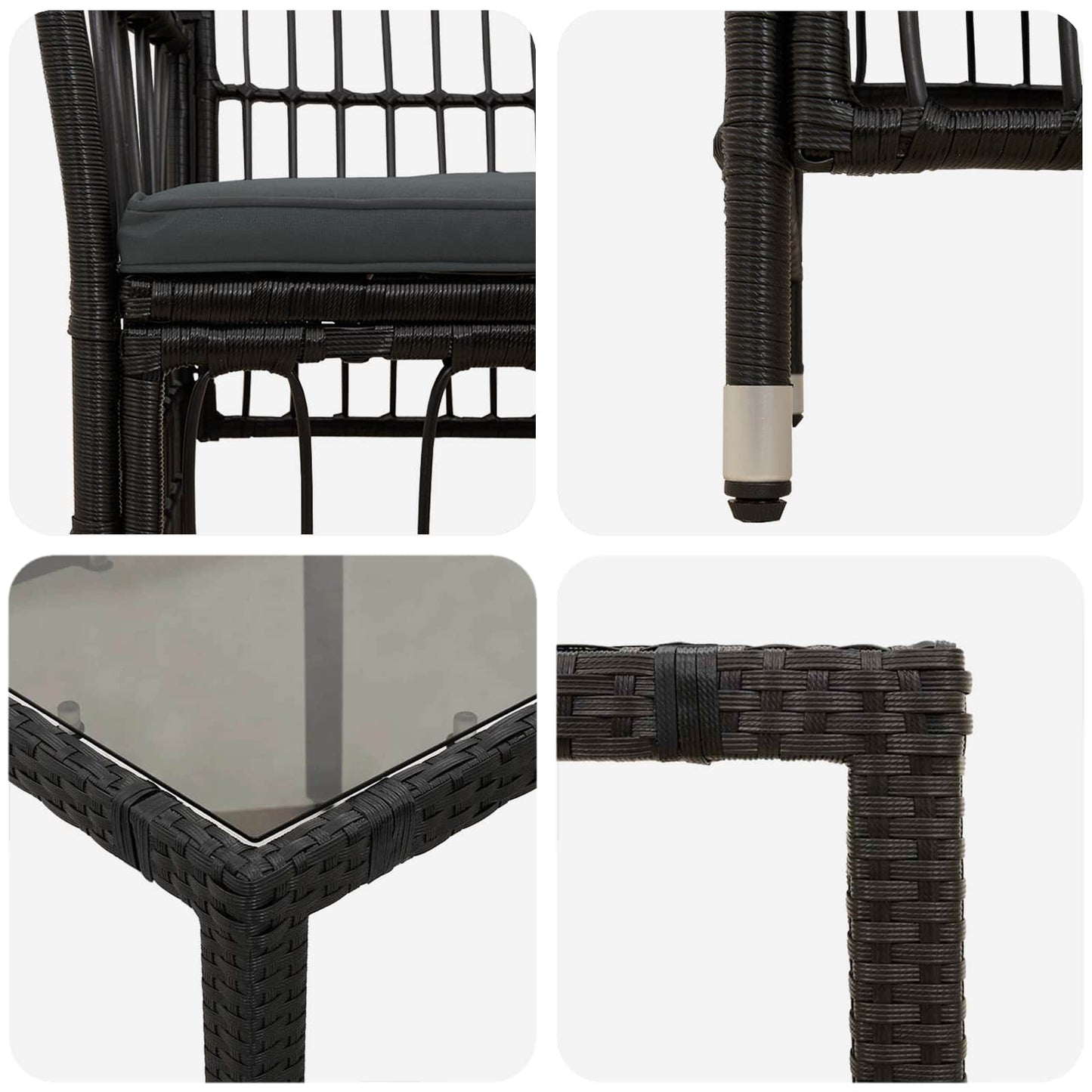 Outdoor-Essgruppe 7 Stk. Schwarz Poly-Rattan