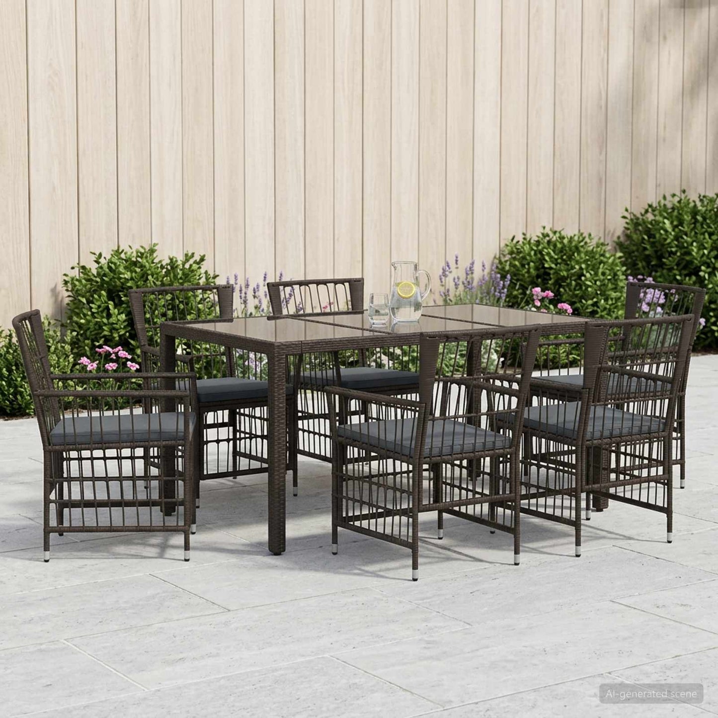 Outdoor-Essgruppe 7 Stk. Schwarz Poly-Rattan