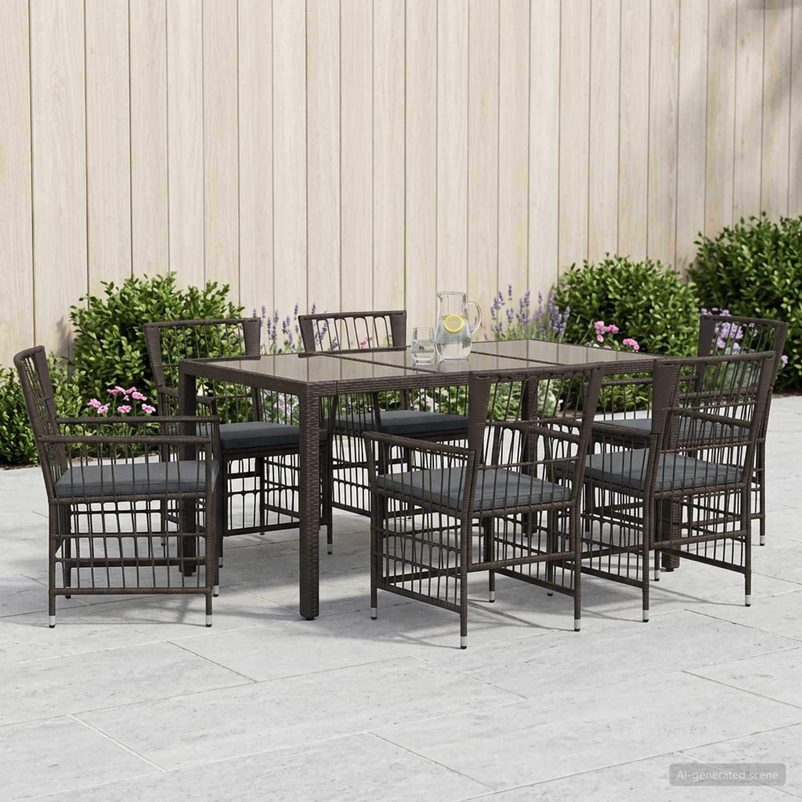 Outdoor-Essgruppe 7 Stk. Schwarz Poly-Rattan