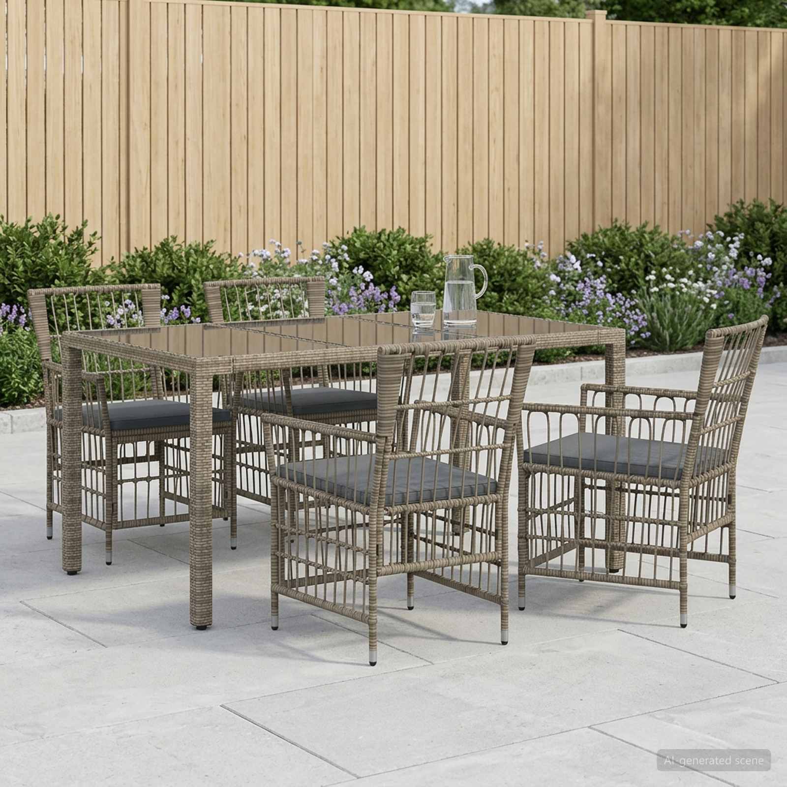 Outdoor-Essgruppe 5 Stk. Grau Poly-Rattan