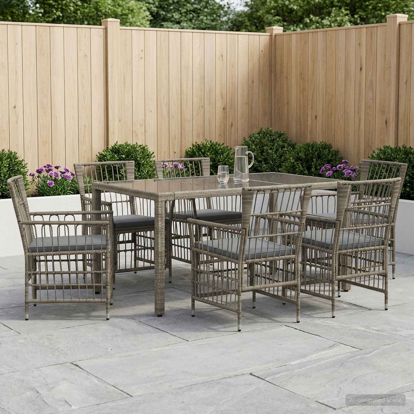Outdoor-Essgruppe 7 Stk. Grau Poly-Rattan