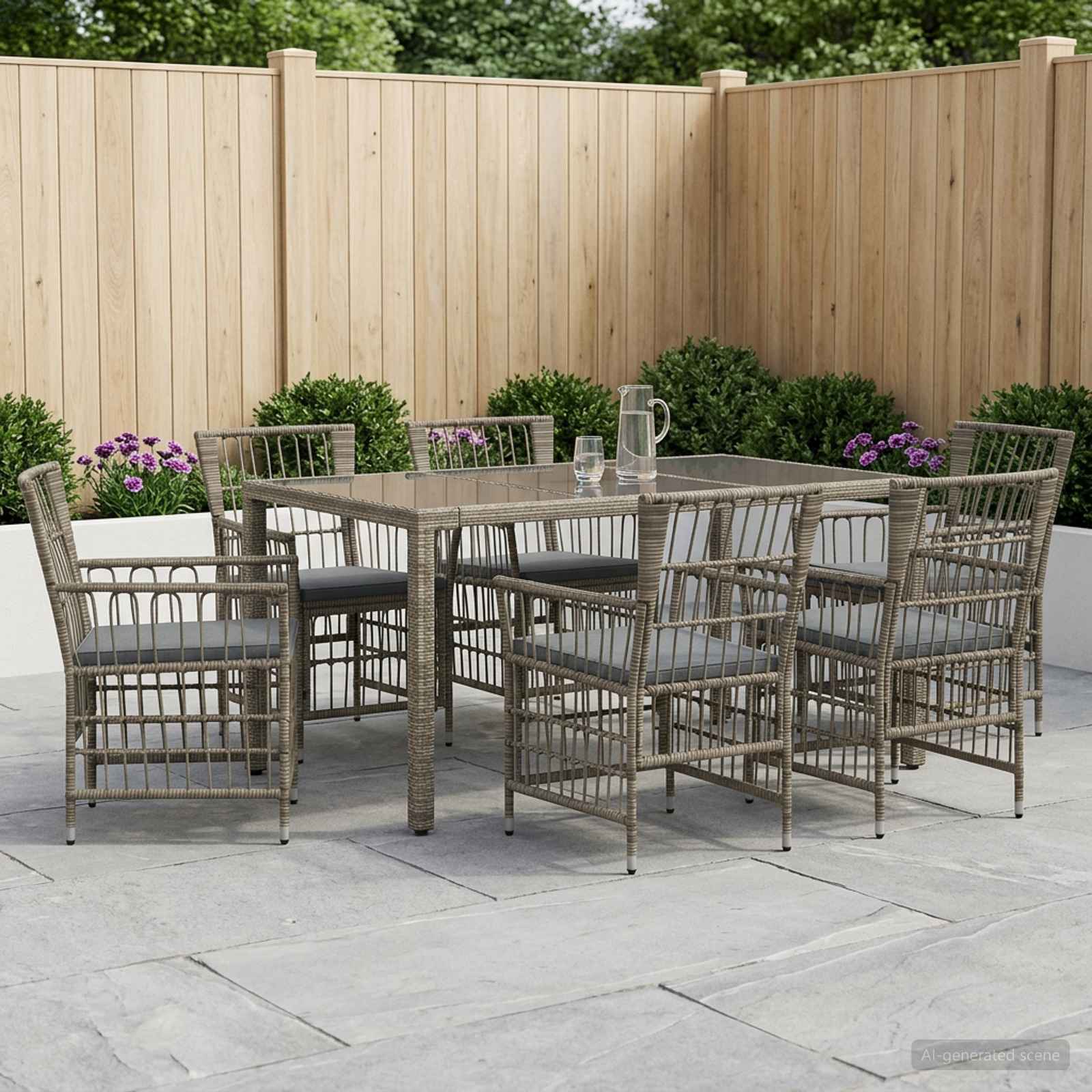 Outdoor-Essgruppe 7 Stk. Grau Poly-Rattan