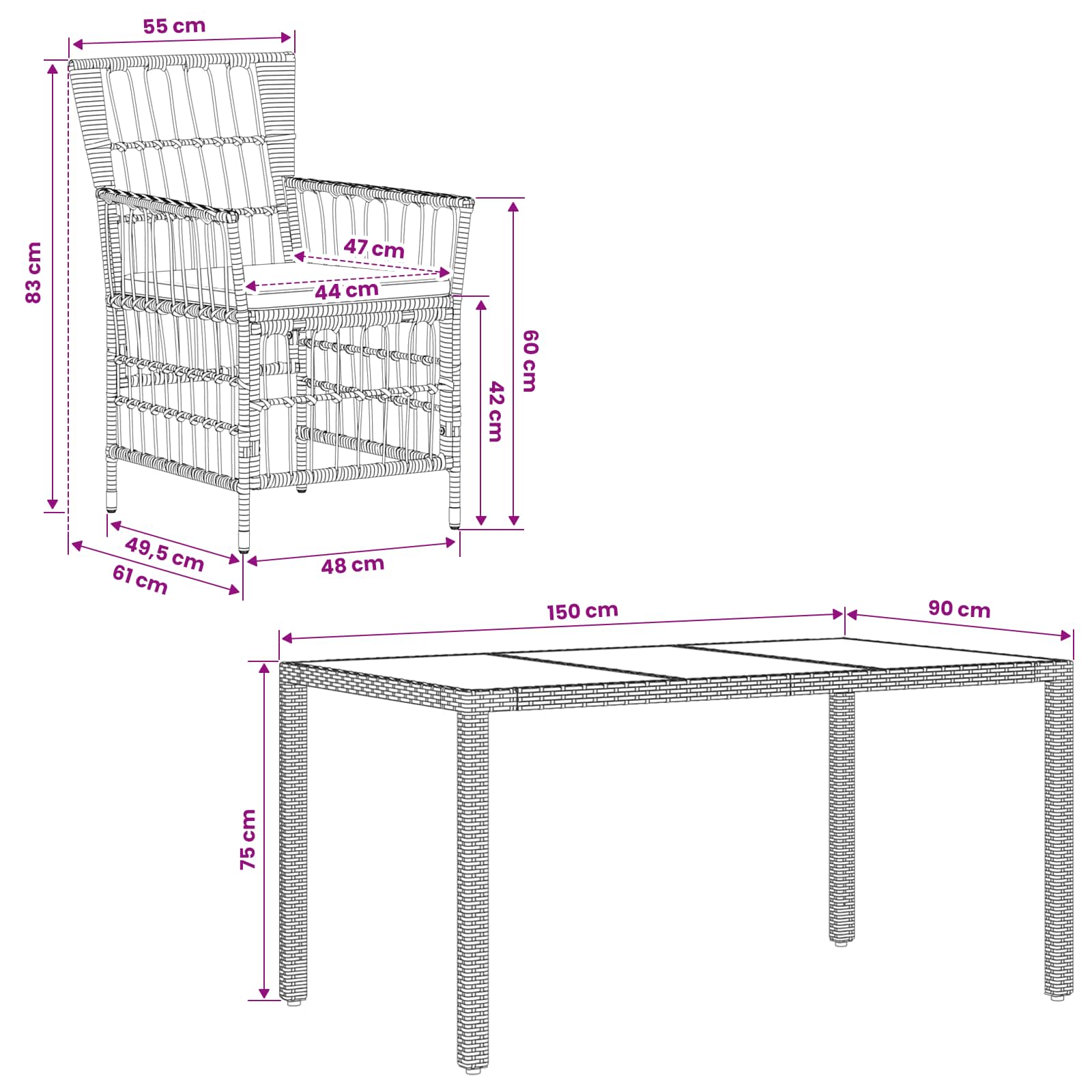 Outdoor-Essgruppe 7 Stk. Grau Poly-Rattan