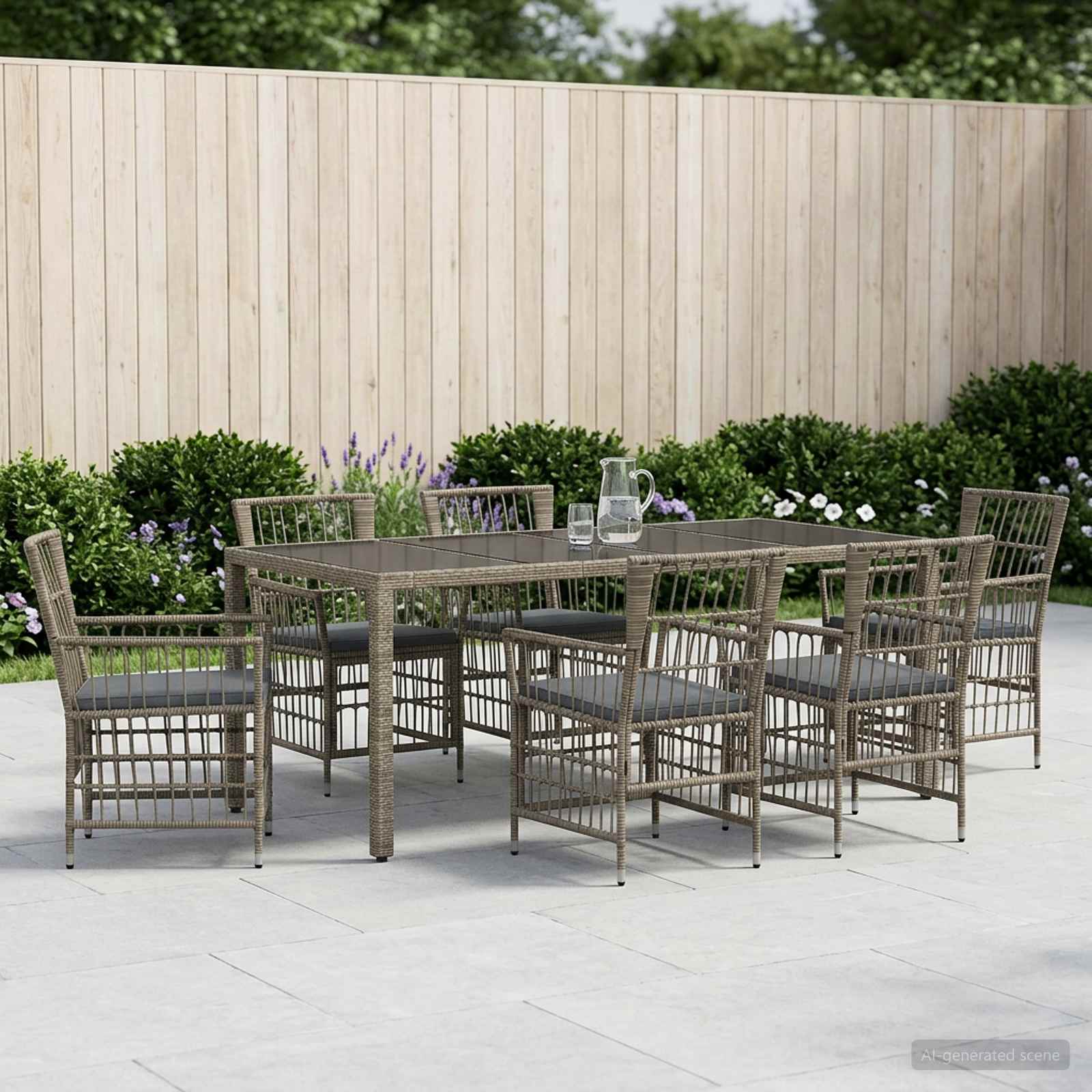Outdoor-Essgruppe 7 Stk. Grau Poly-Rattan