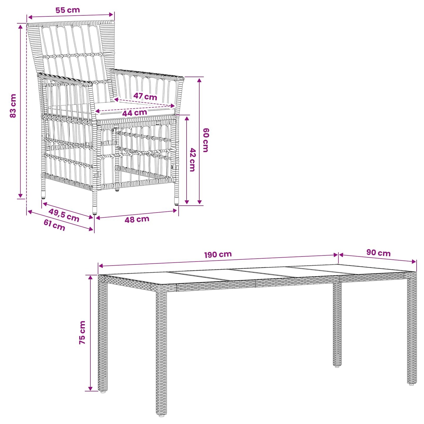 Outdoor-Essgruppe 7 Stk. Grau Poly-Rattan