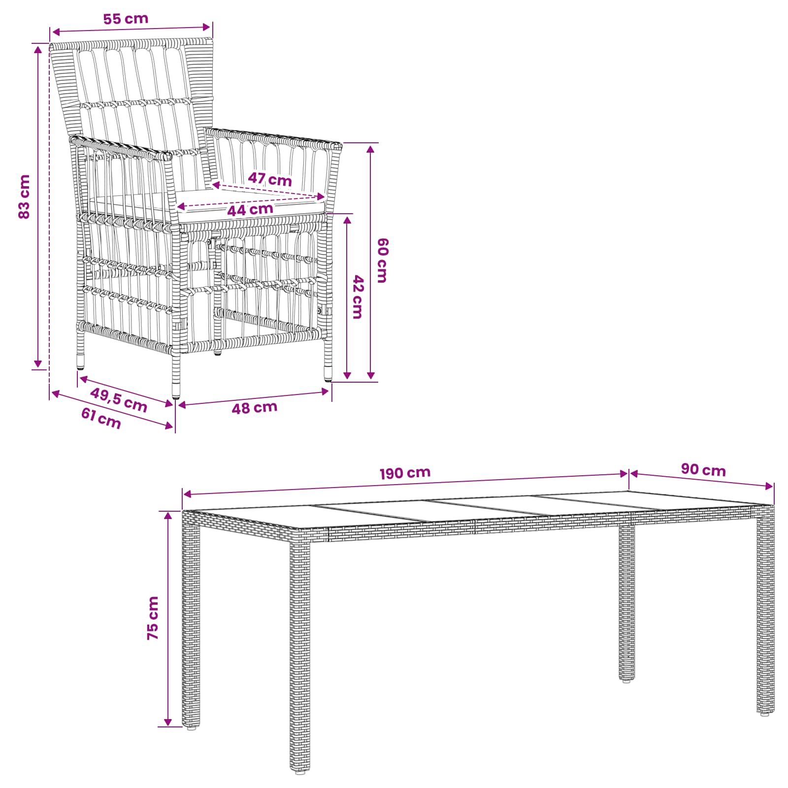 Outdoor-Essgruppe 7 Stk. Grau Poly-Rattan