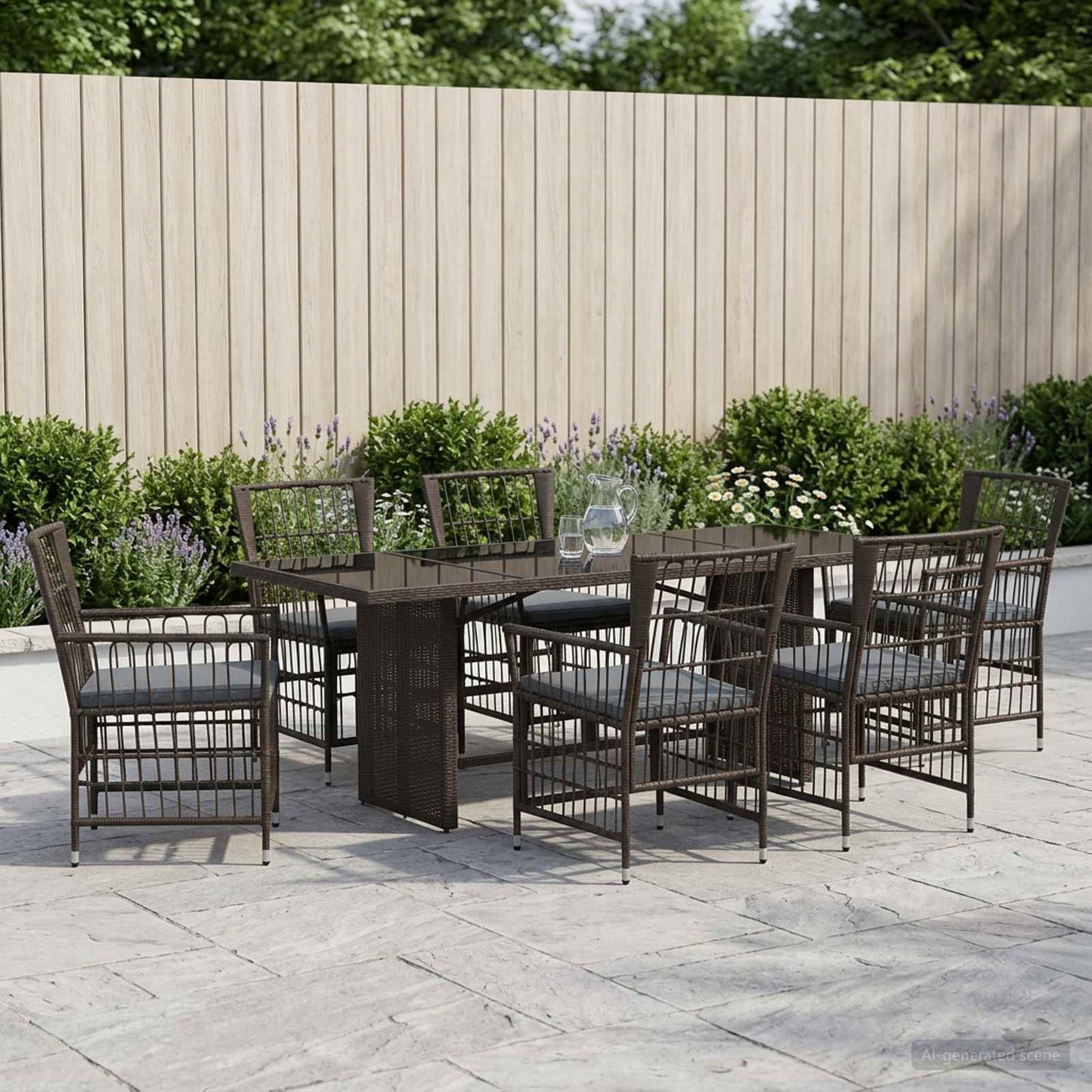 Outdoor-Essgruppe 7 Stk. Schwarz Poly-Rattan