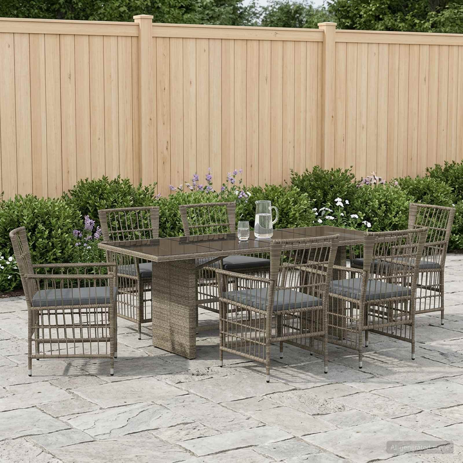 Outdoor-Essgruppe 7 Stk. Grau Poly-Rattan