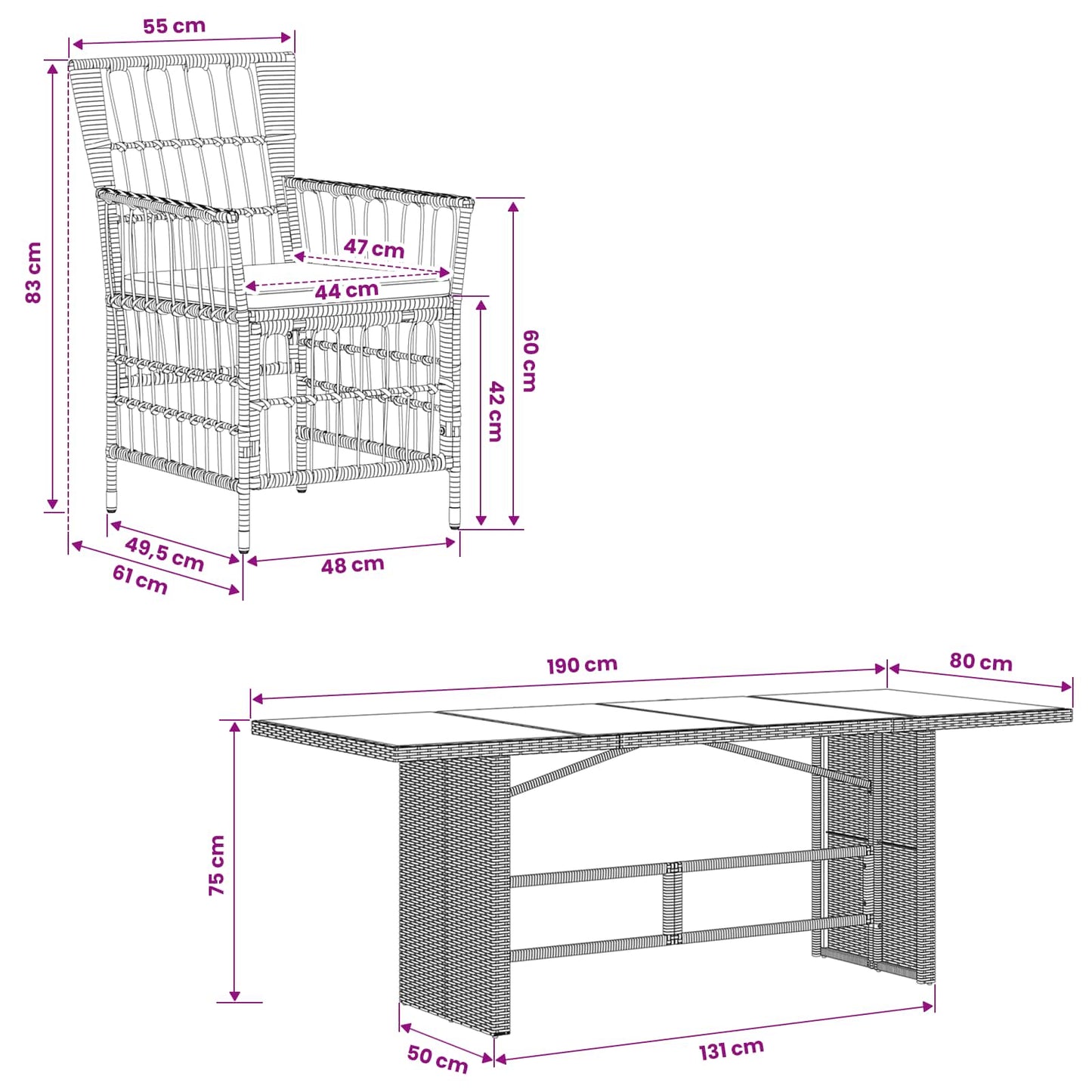Outdoor-Essgruppe 7 Stk. Grau Poly-Rattan