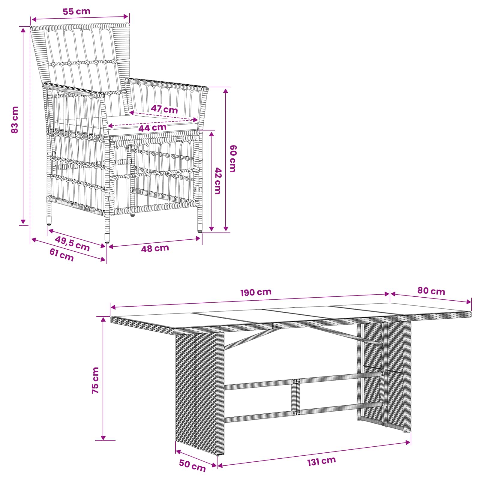 Outdoor-Essgruppe 7 Stk. Grau Poly-Rattan