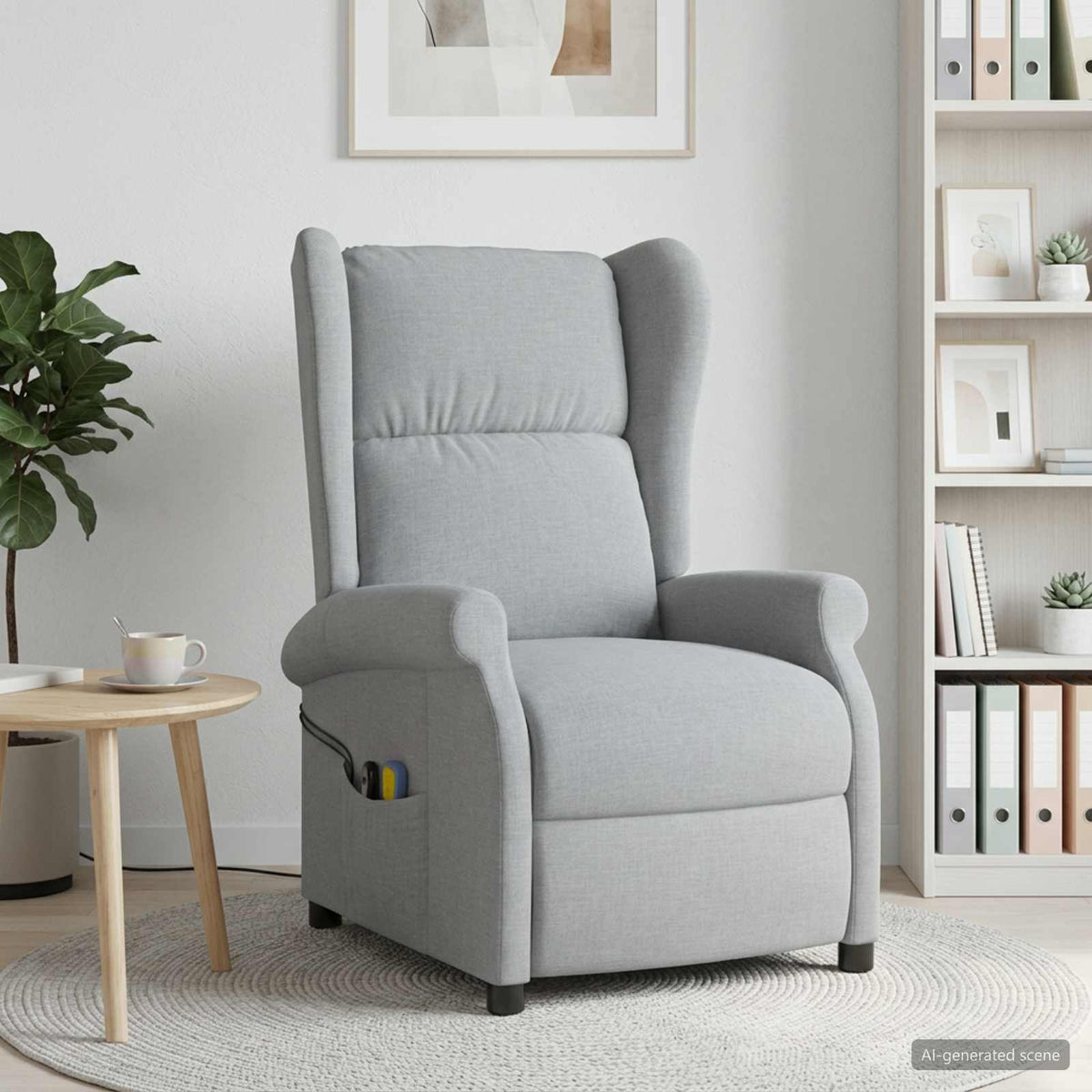 Wing Back elektrischer Massagesessel Hellgrau Stoff