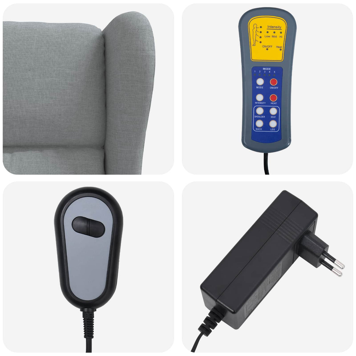 Wing Back elektrischer Massagesessel Hellgrau Stoff