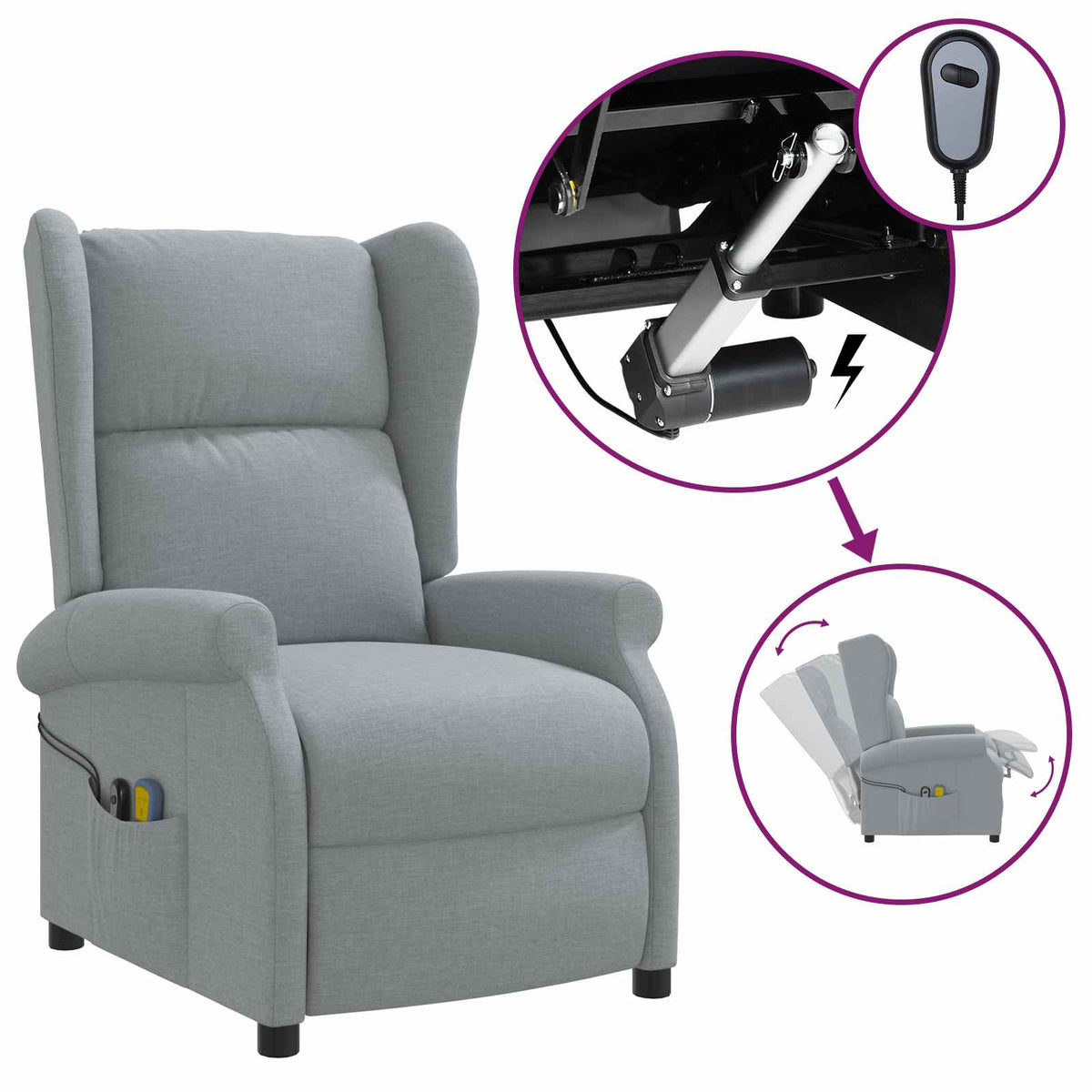 Wing Back elektrischer Massagesessel Hellgrau Stoff