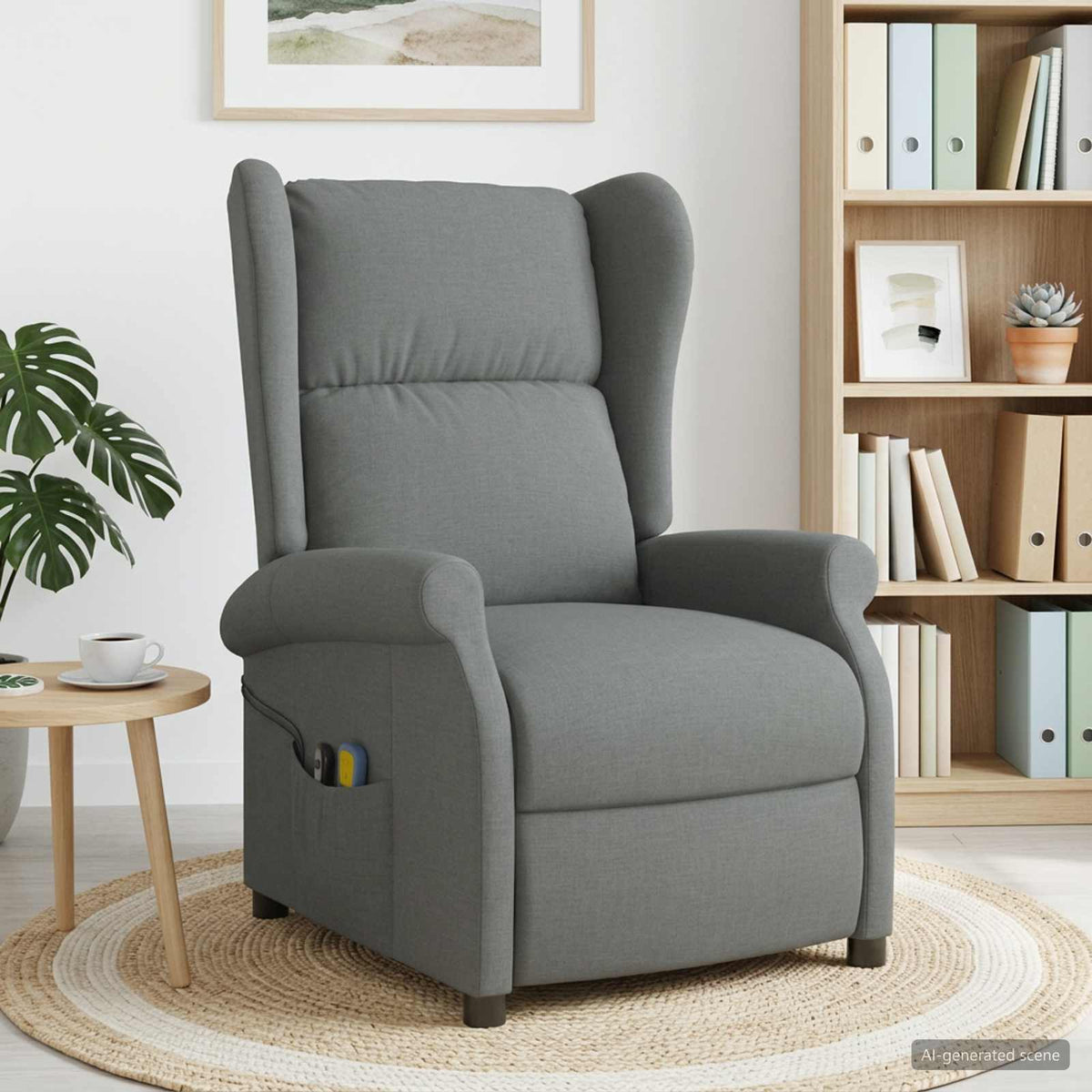Wing Back elektrischer Massagesessel Dunkelgrau Stoff