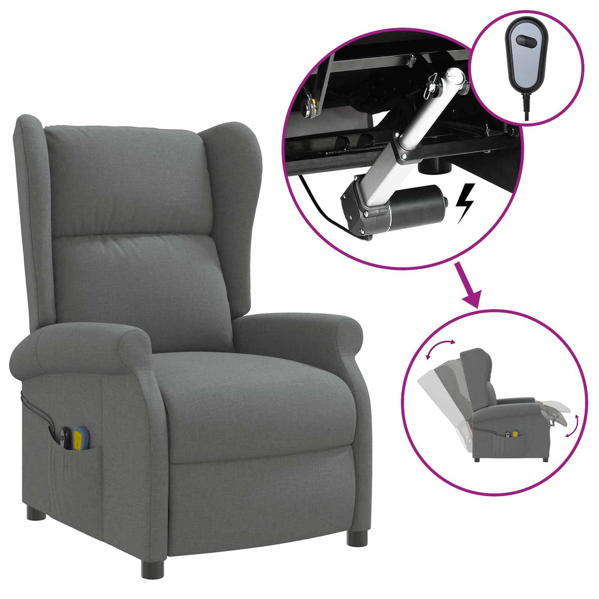 Wing Back elektrischer Massagesessel Dunkelgrau Stoff