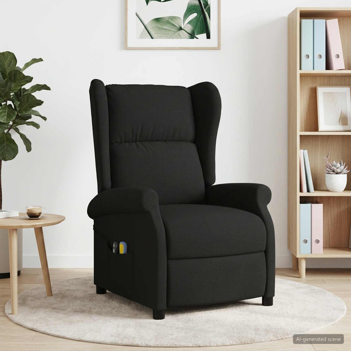 Wing Back elektrischer Massagesessel Schwarz Stoff
