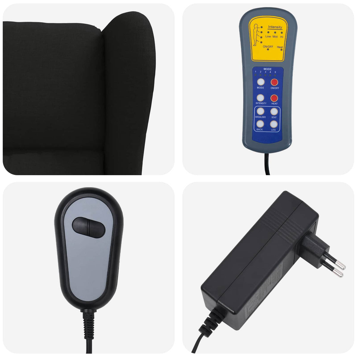 Wing Back elektrischer Massagesessel Schwarz Stoff