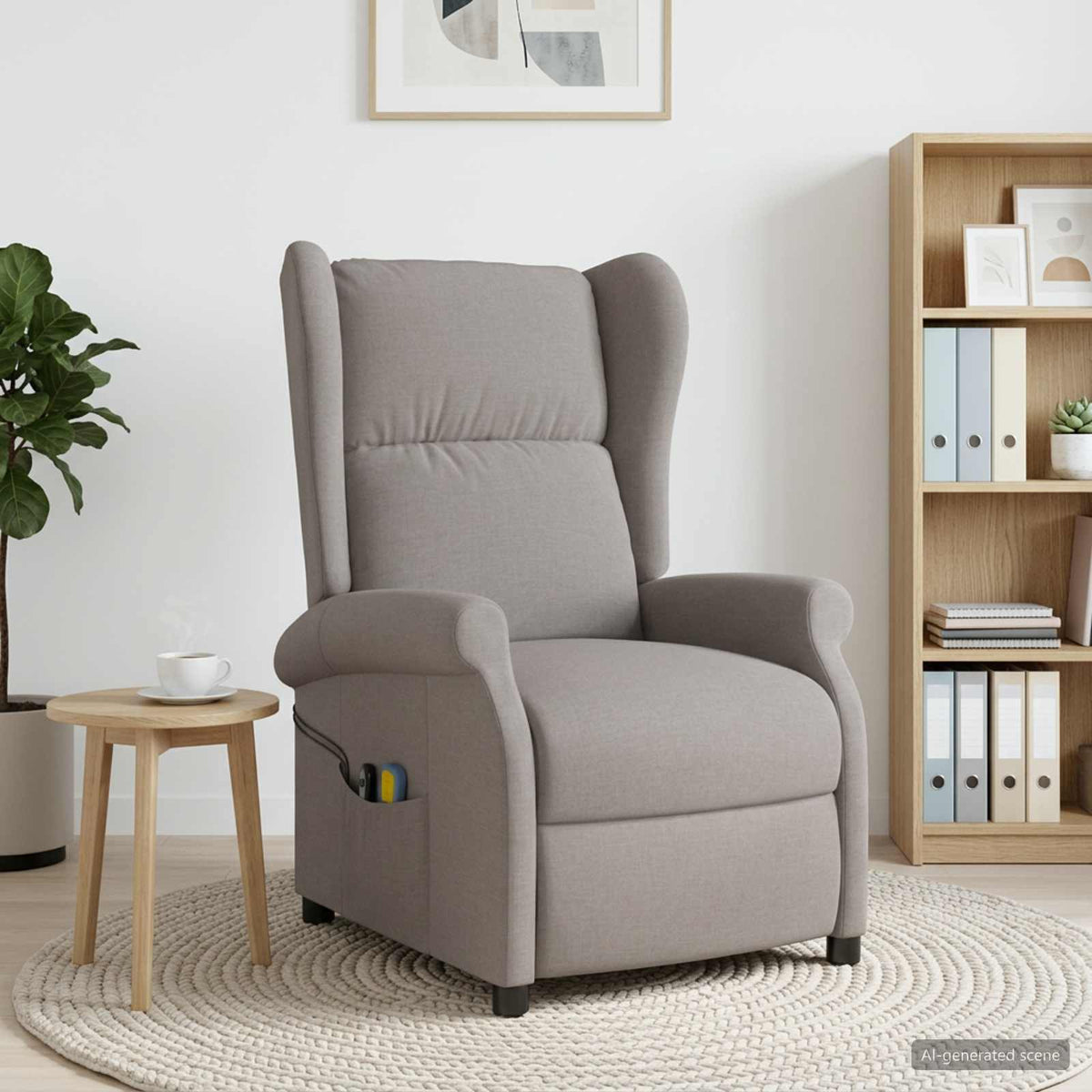 Wing Back elektrischer Massagesessel Taupe Stoff