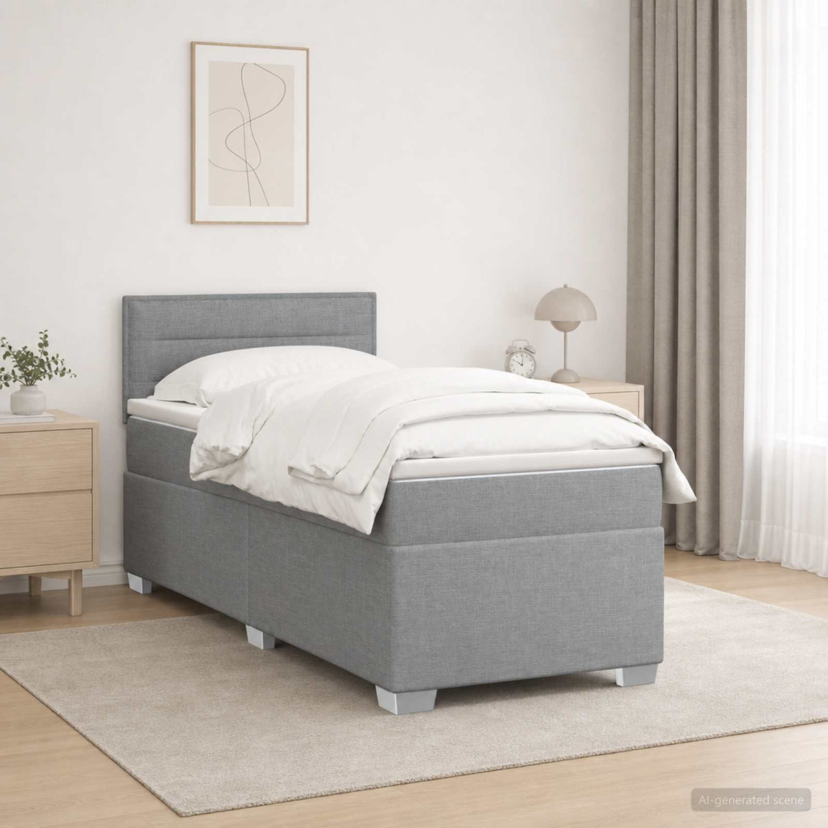 Boxspringbett mit Matratze Hellgrau 90 x 190 cm Stoff