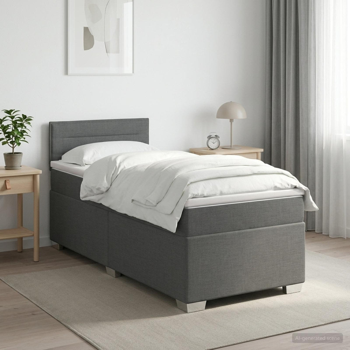 Boxspringbett mit Matratze Dunkelgrau 90 x 200 cm Stoff