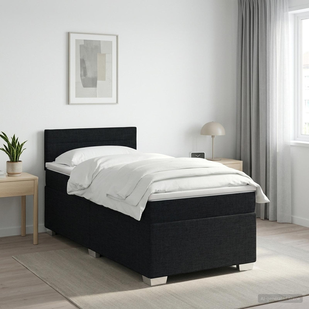 Boxspringbett mit Matratze Schwarz 90 x 190 cm Stoff