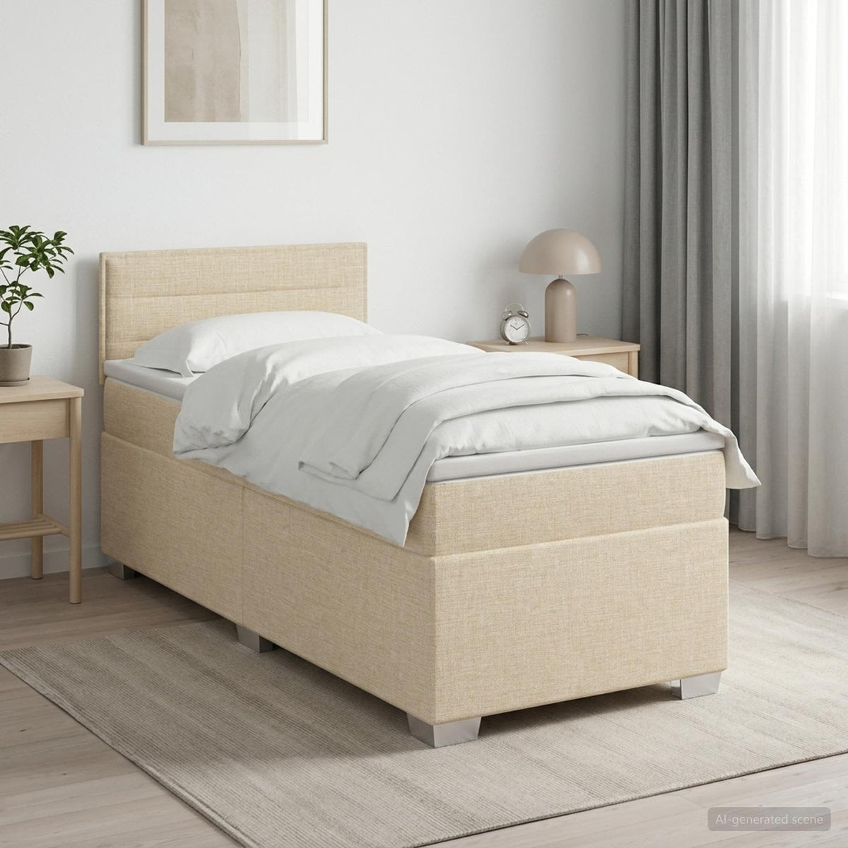 Boxspringbett mit Matratze mit Kopfteil Creme 90 x 200 cm Stoff
