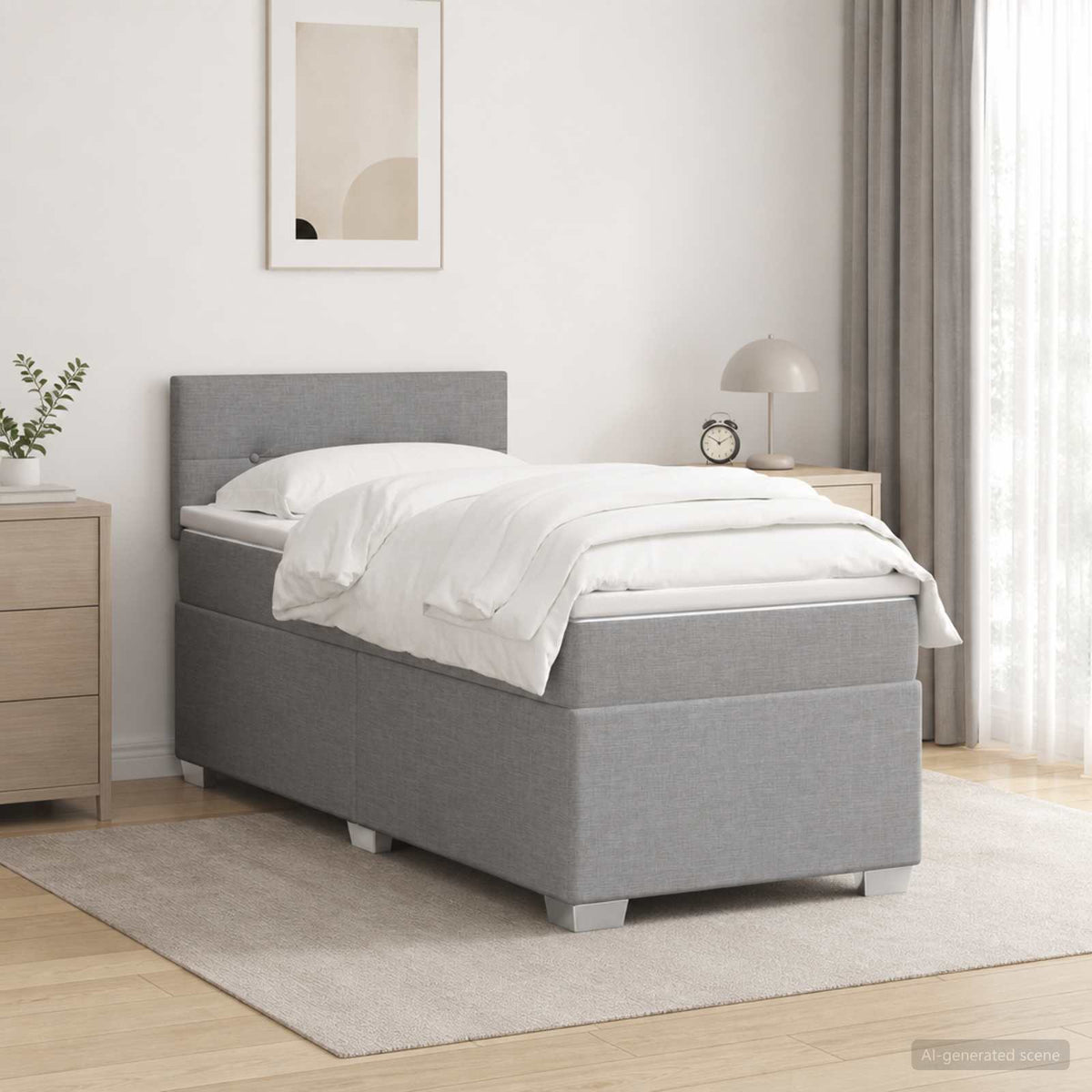 Boxspringbett mit Matratze Hellgrau 90 x 190 cm Stoff