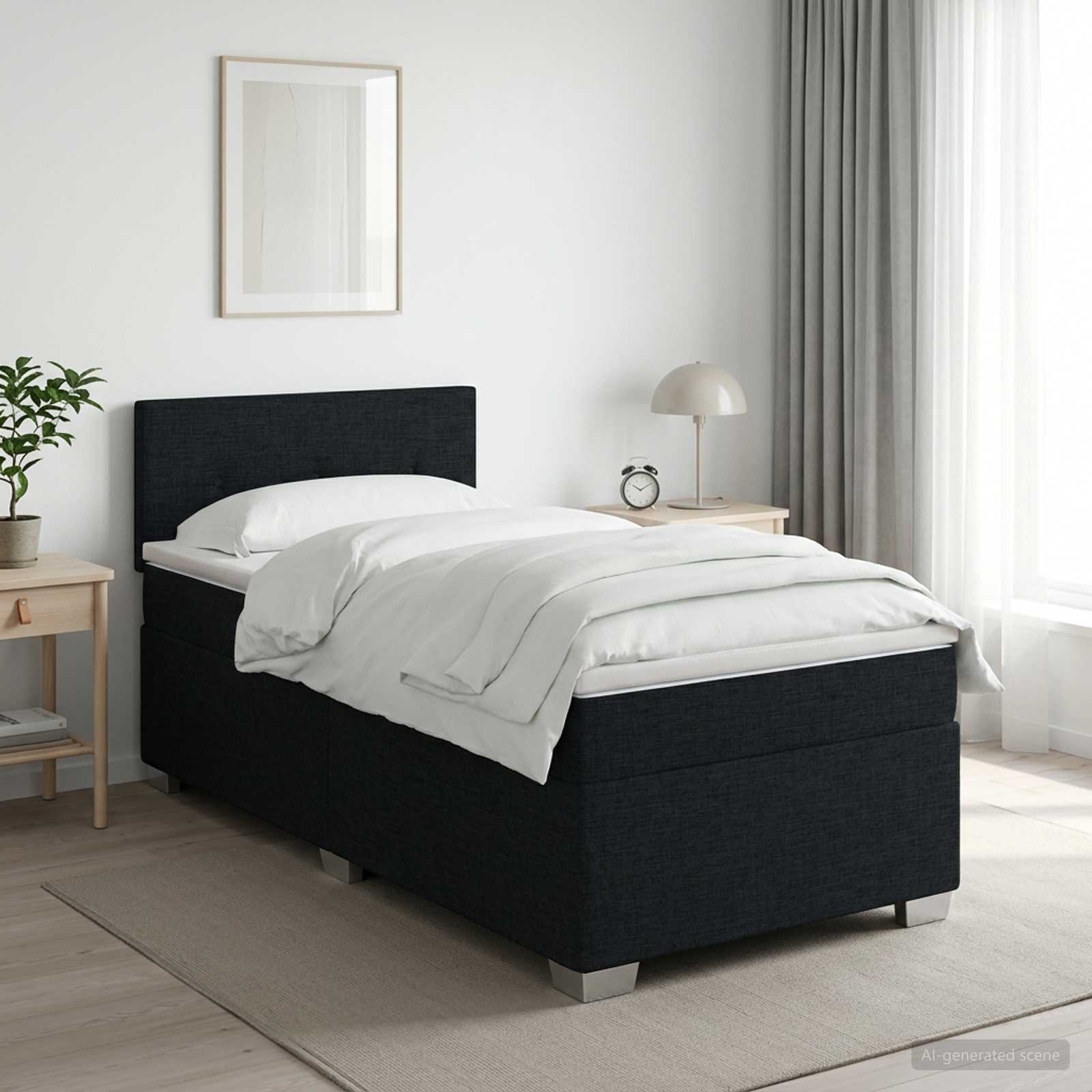 Boxspringbett mit Matratze Schwarz 90 x 200 cm Stoff