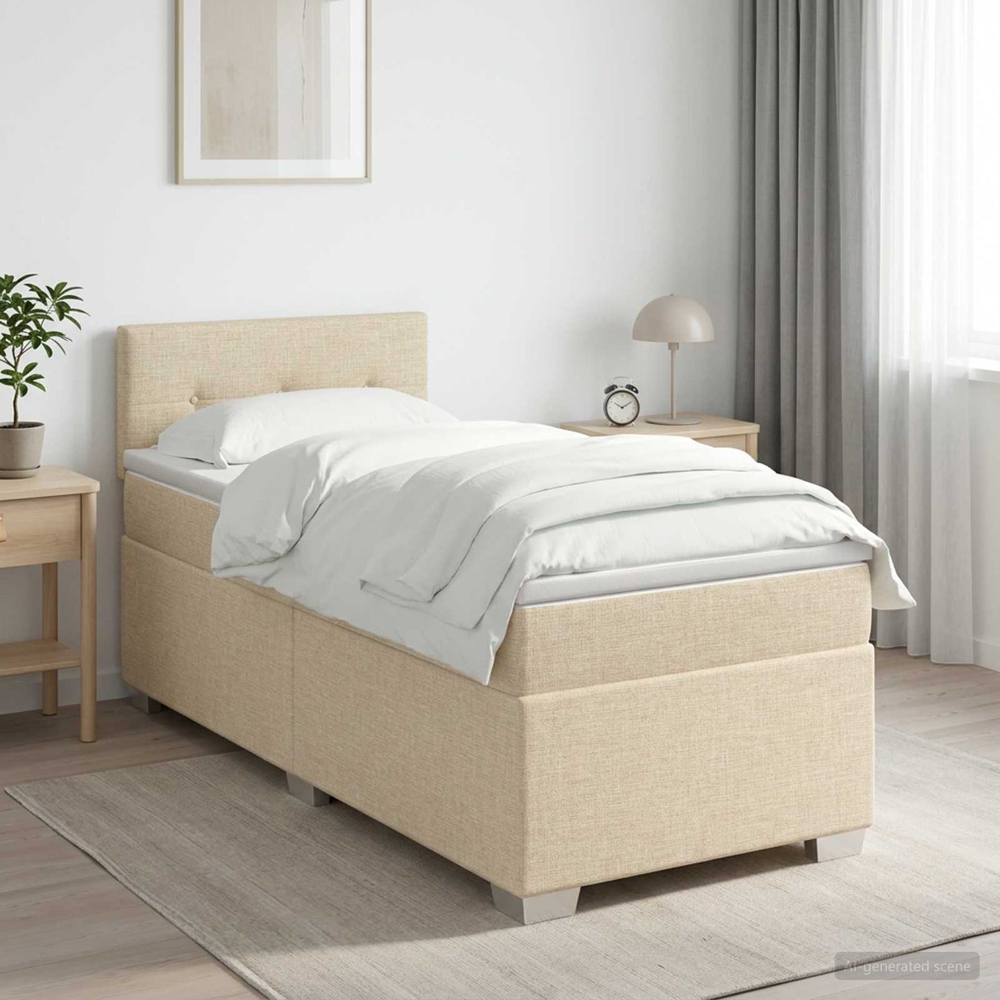 Boxspringbett mit Matratze Creme 100 x 200 cm Stoff