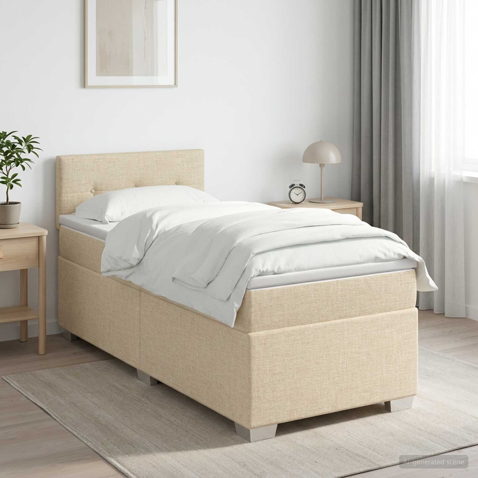 Boxspringbett mit Matratze Creme 100 x 200 cm Stoff
