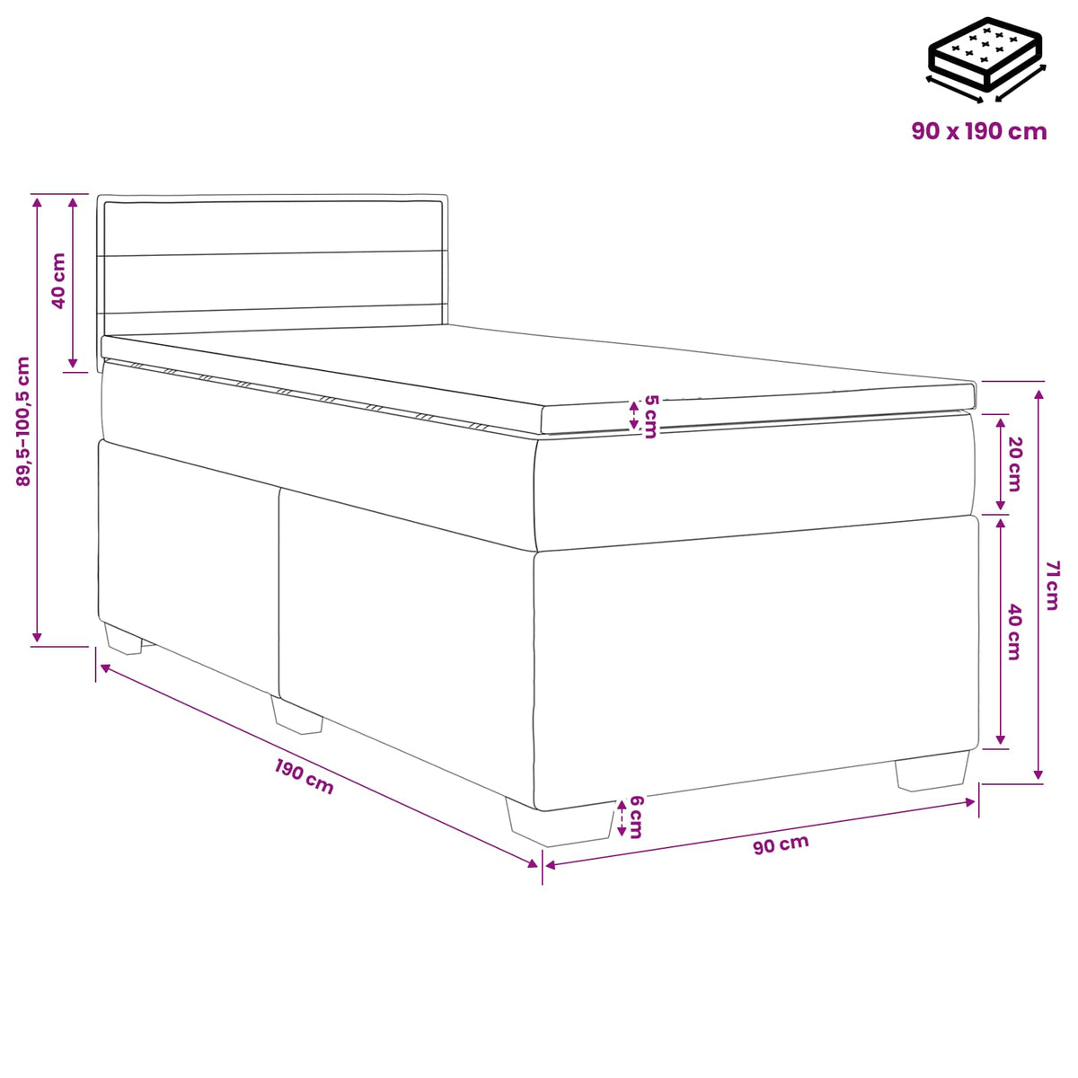 Boxspringbett mit Matratze Dunkelgrau 90 x 190 cm Stoff