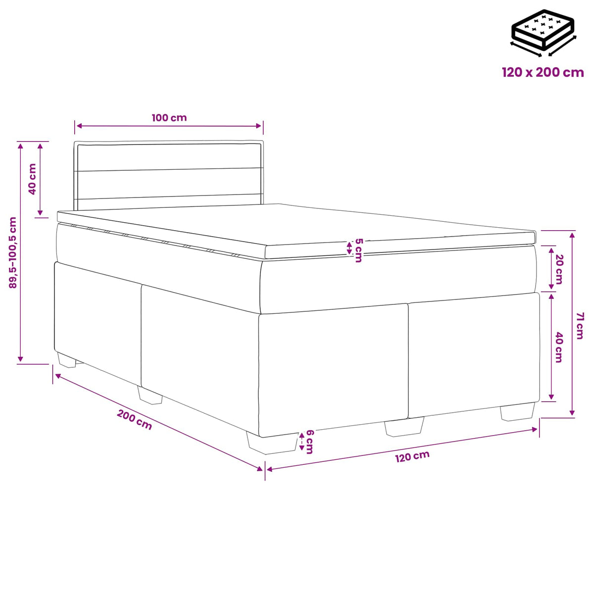 Boxspringbett mit Matratze Schwarz 120 x 200 cm Stoff
