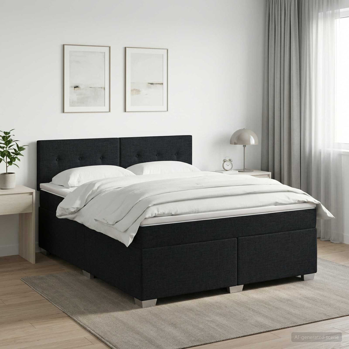 Boxspringbett mit Matratze Schwarz 160 x 200 cm Stoff