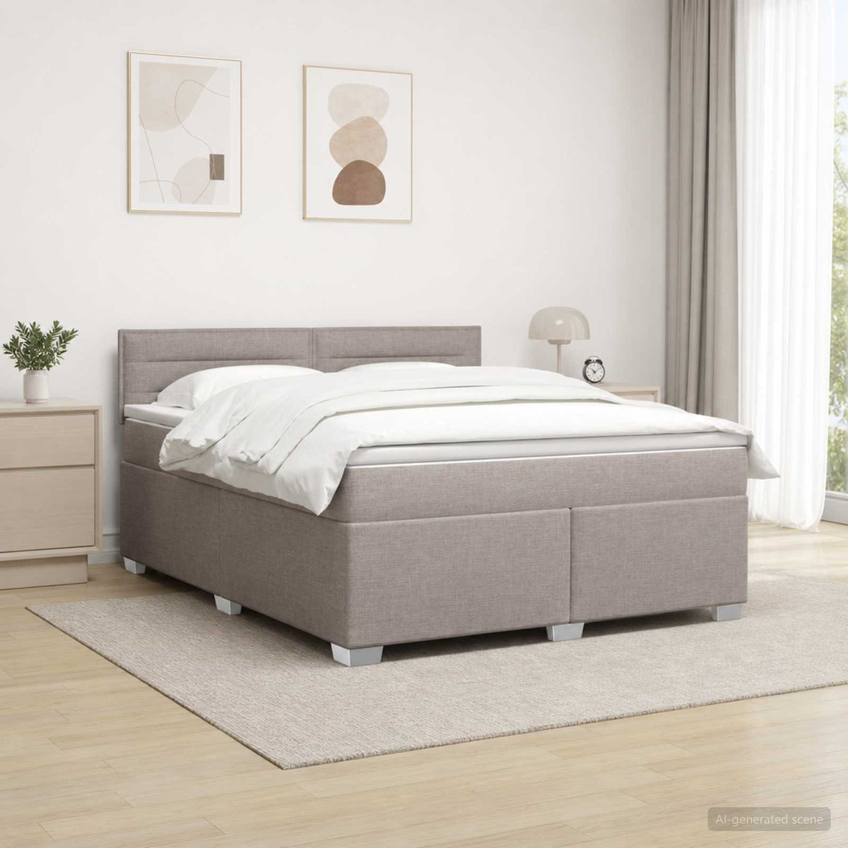 Boxspringbett mit Matratze Taupe 140 x 190 cm Stoff