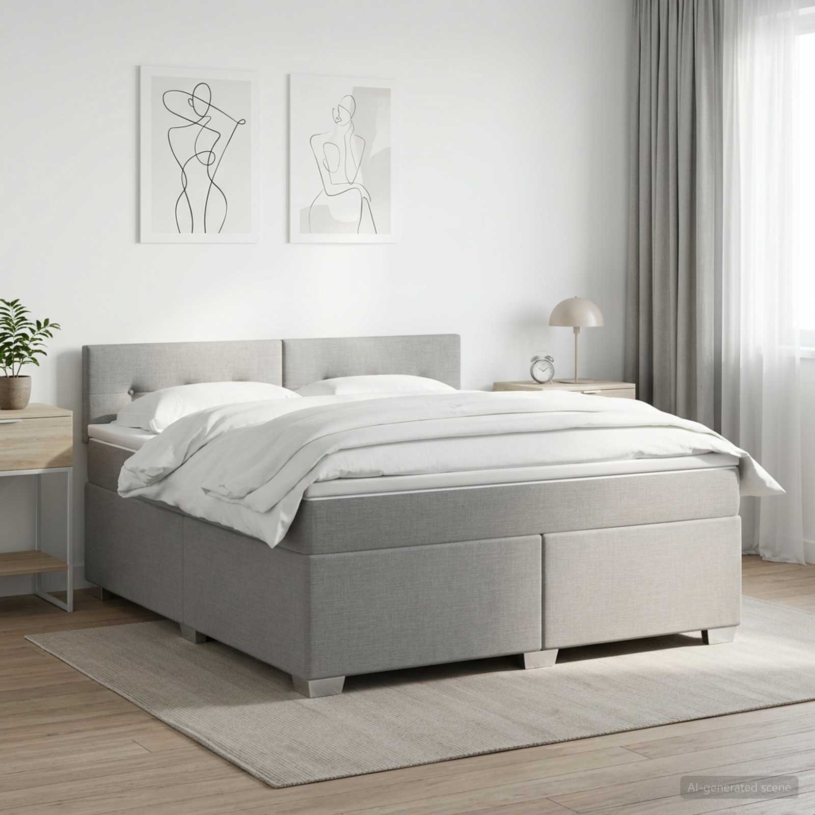 Boxspringbett mit Matratze Hellgrau 180 x 200 cm Stoff