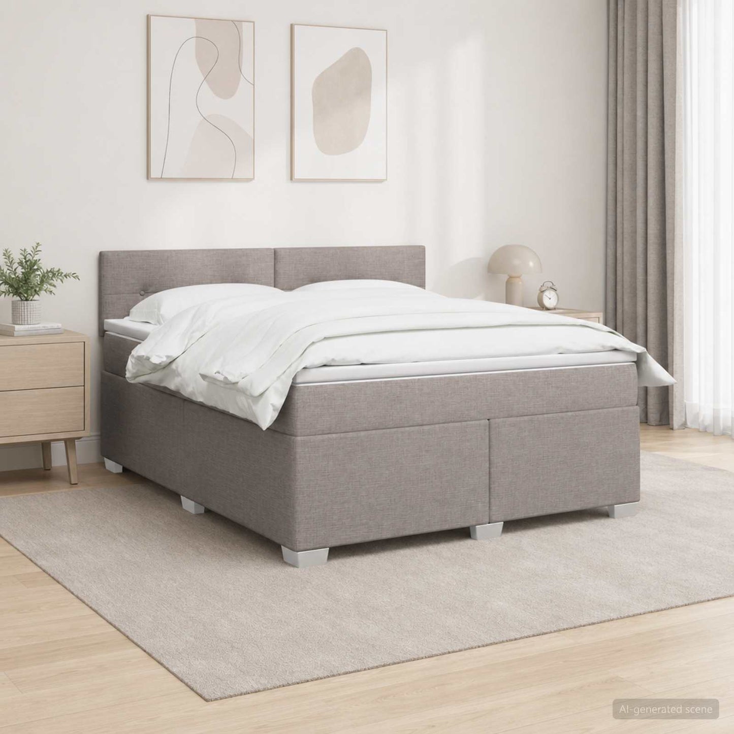 Boxspringbett mit Matratze Taupe 140 x 190 cm Stoff
