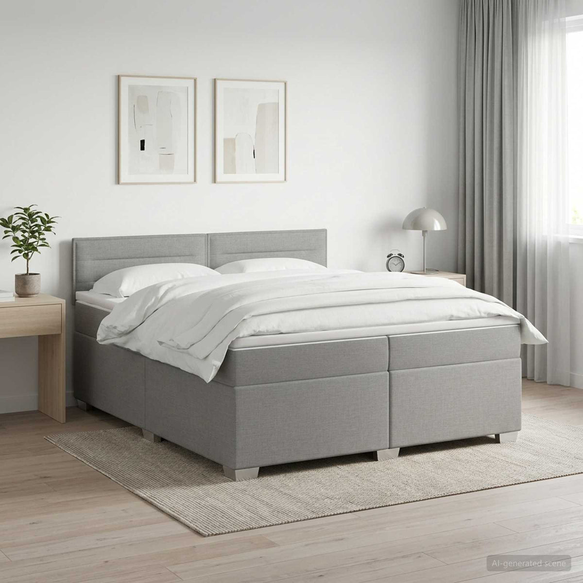 Boxspringbett mit Matratze Hellgrau 200 x 200 cm Stoff