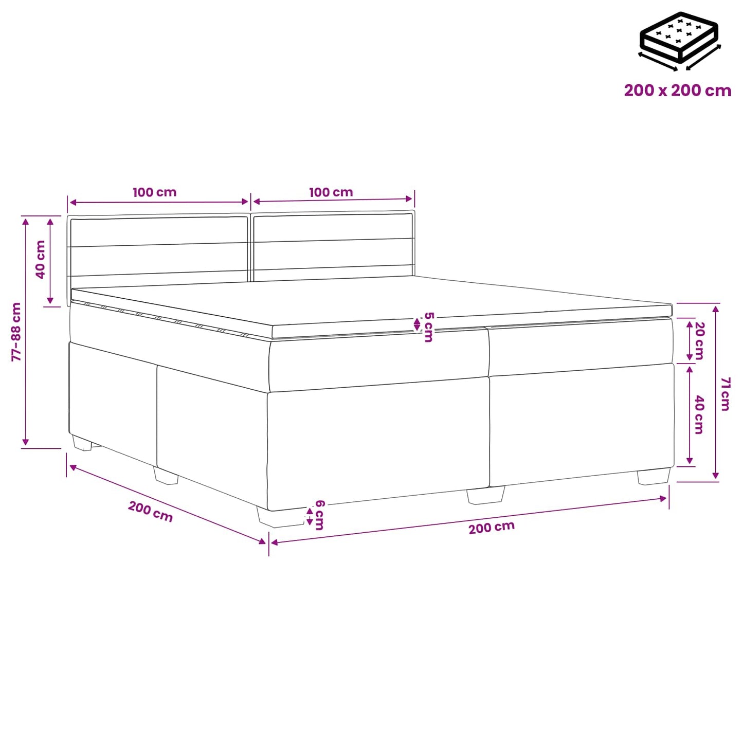 Boxspringbett mit Matratze Dunkelgrau 200 x 200 cm Stoff