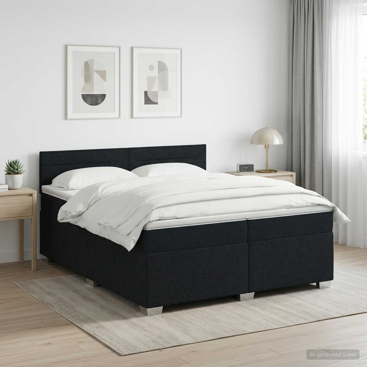 Boxspringbett mit Matratze Schwarz 200 x 200 cm Stoff