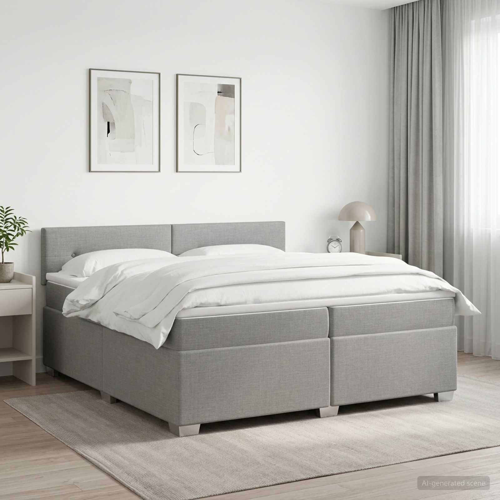 Boxspringbett mit Matratze Hellgrau 200 x 200 cm Stoff