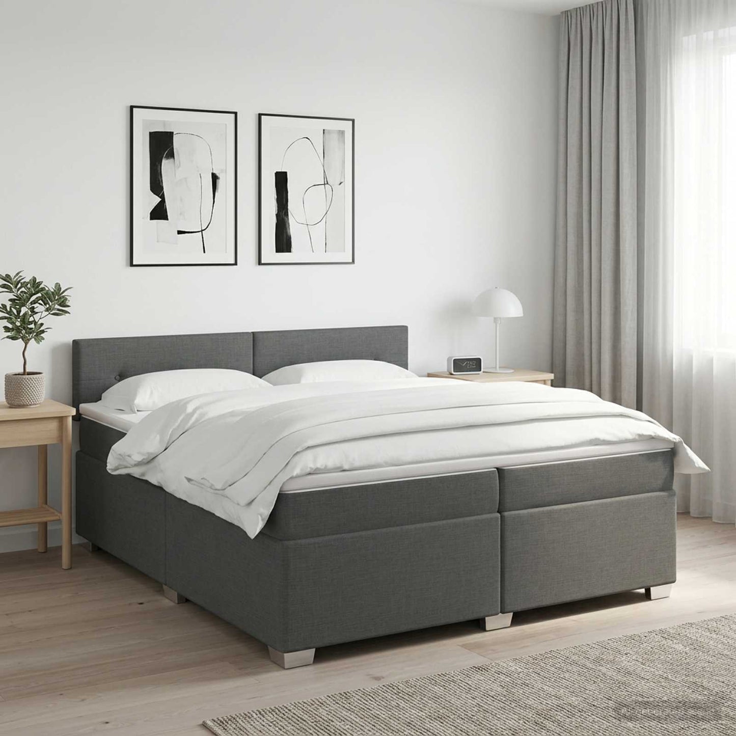 Boxspringbett mit Matratze Dunkelgrau 200 x 200 cm Stoff