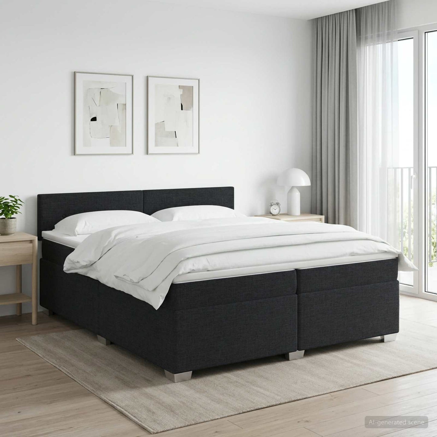Boxspringbett mit Matratze Schwarz 200 x 200 cm Stoff