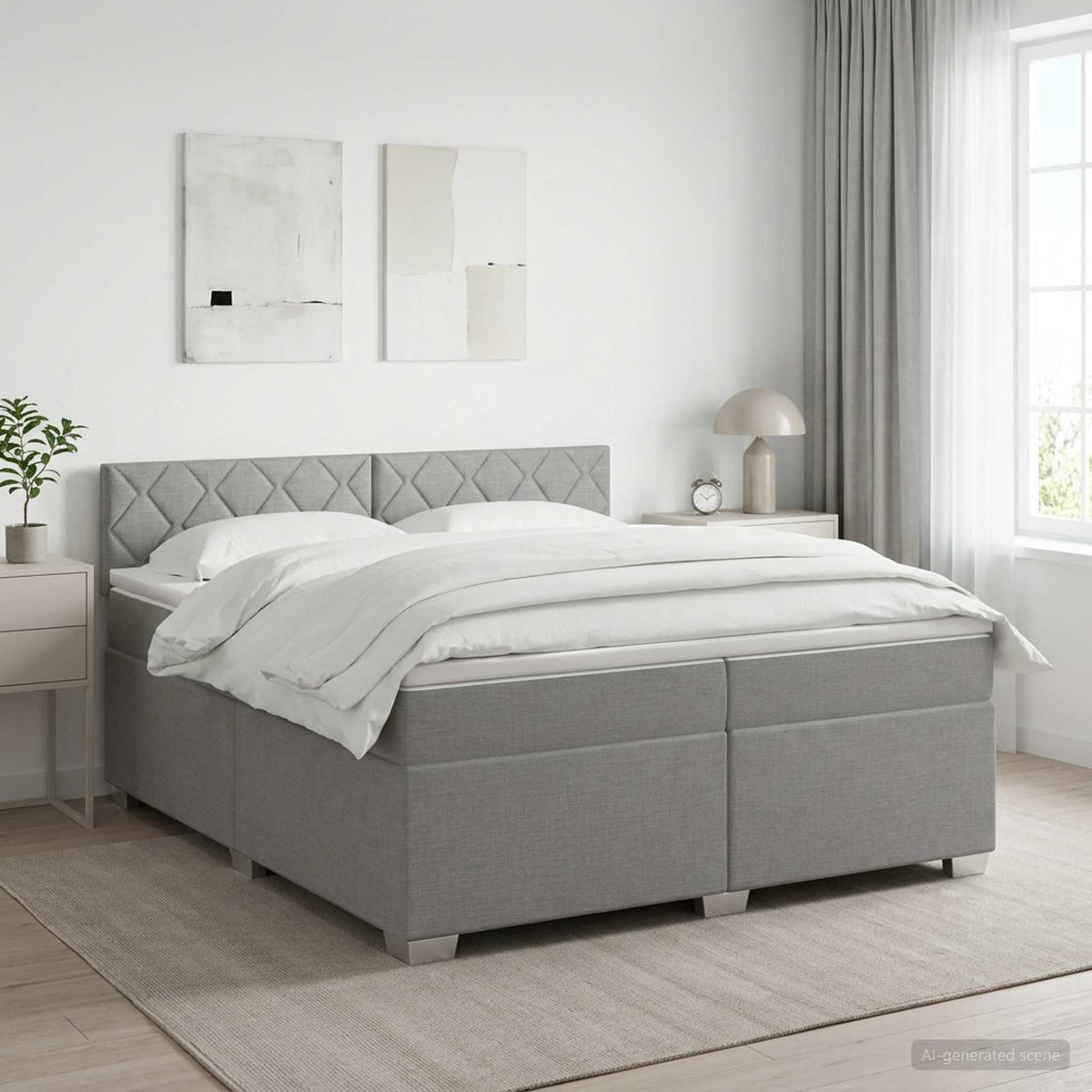 Boxspringbett mit Matratze Hellgrau 200 x 200 cm Stoff