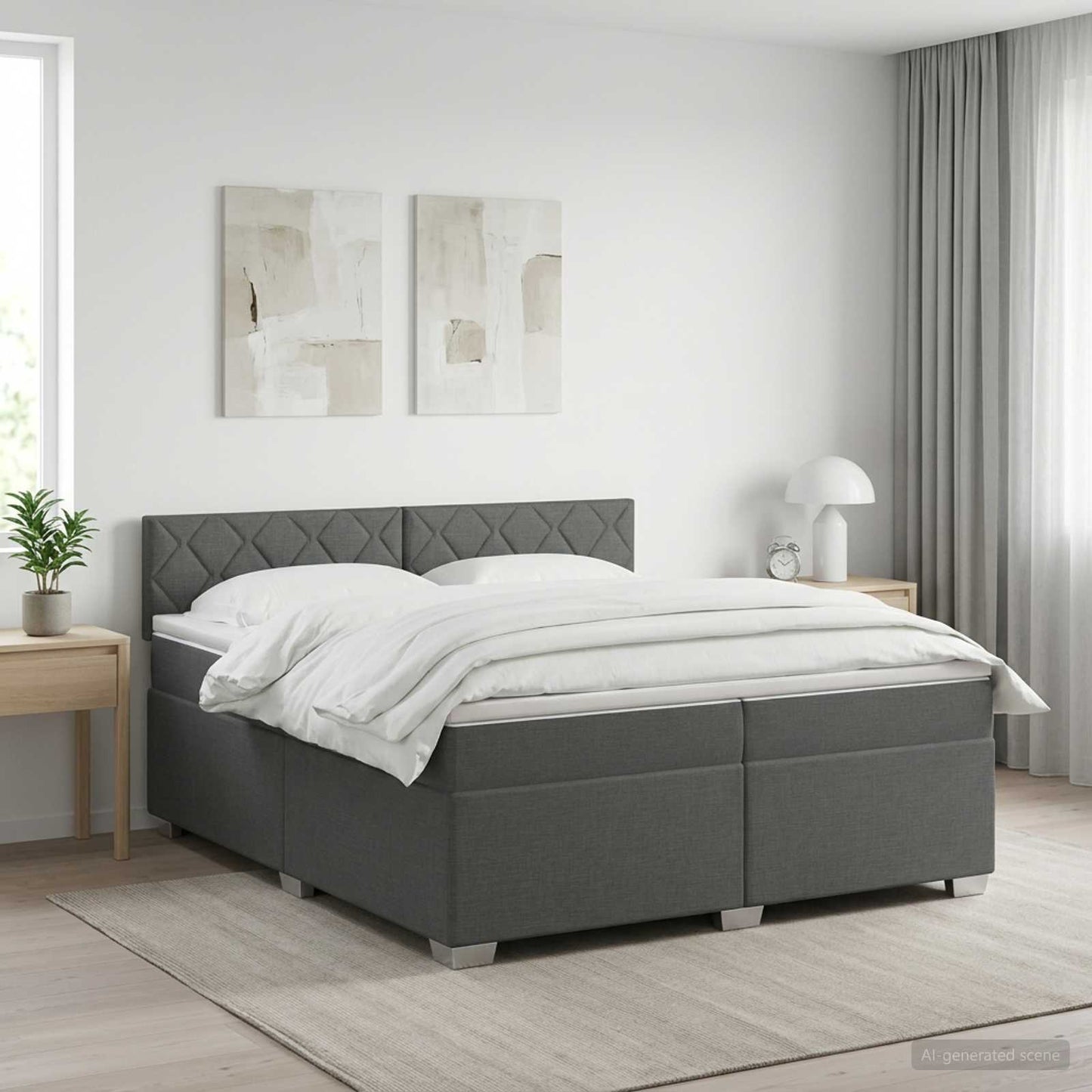 Boxspringbett mit Matratze Dunkelgrau 200 x 200 cm Stoff