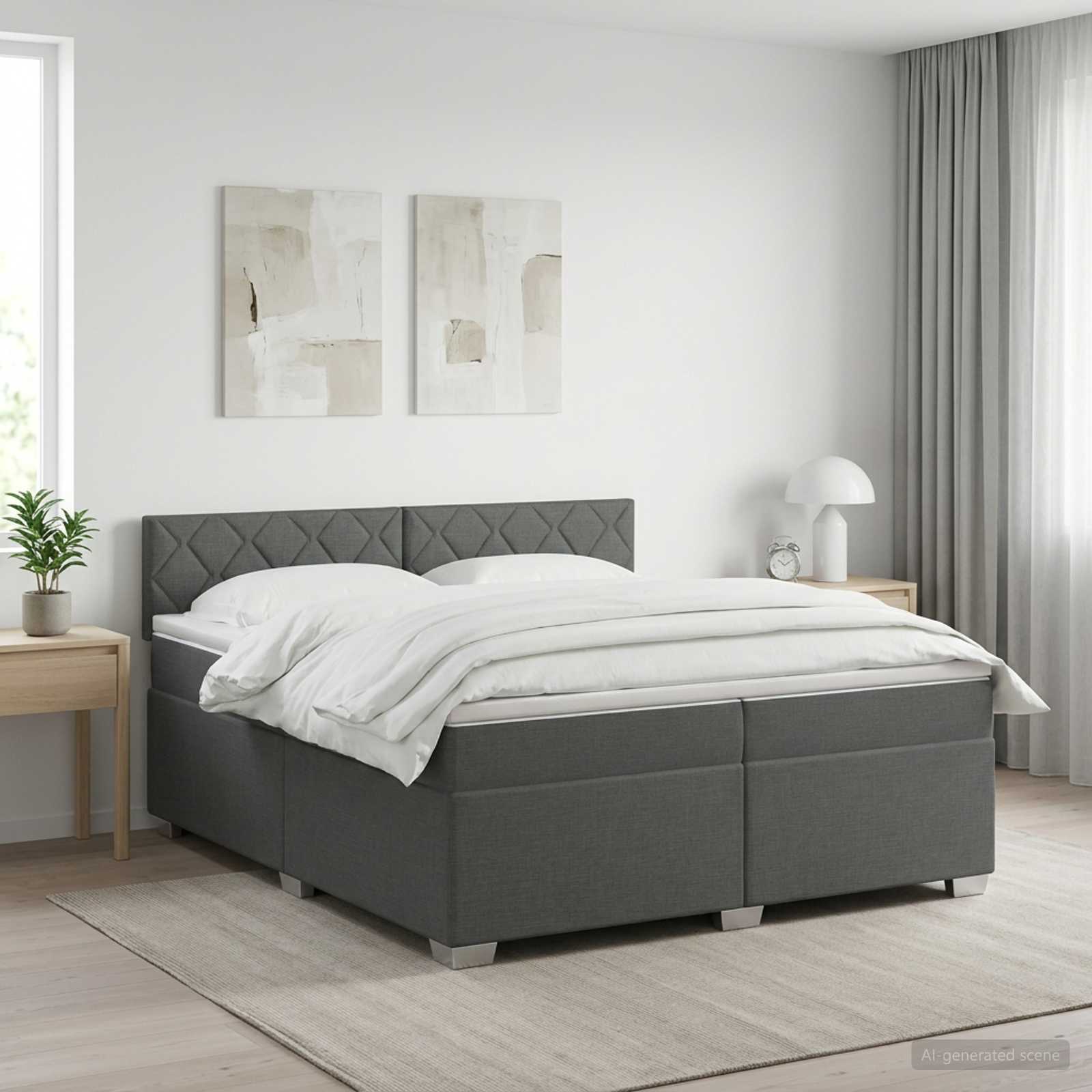 Boxspringbett mit Matratze Dunkelgrau 200 x 200 cm Stoff