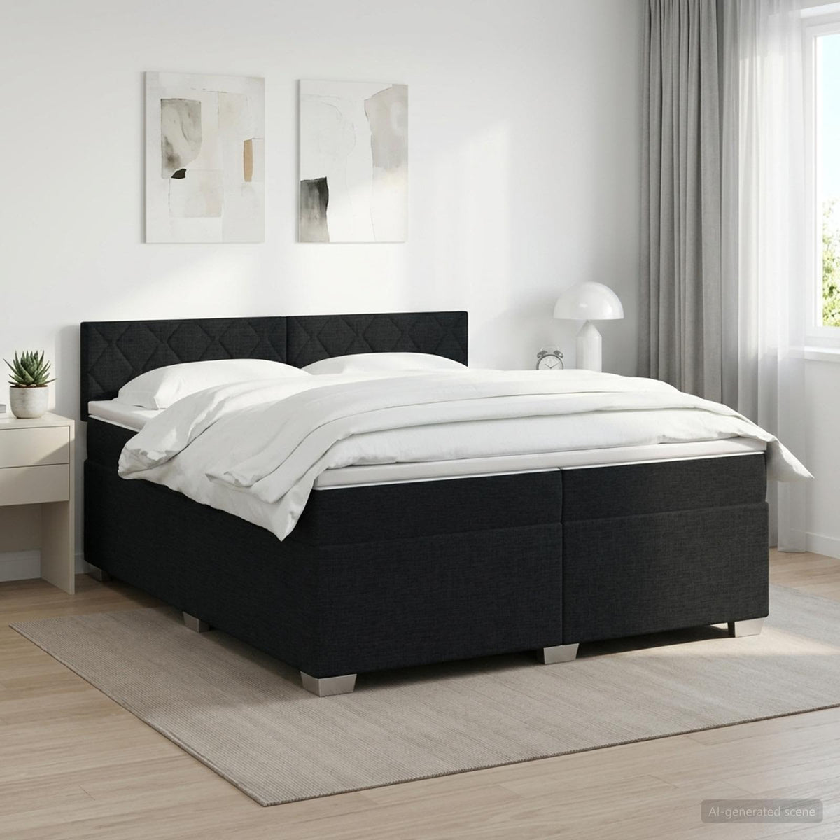 Boxspringbett mit Matratze Schwarz 200 x 200 cm Stoff