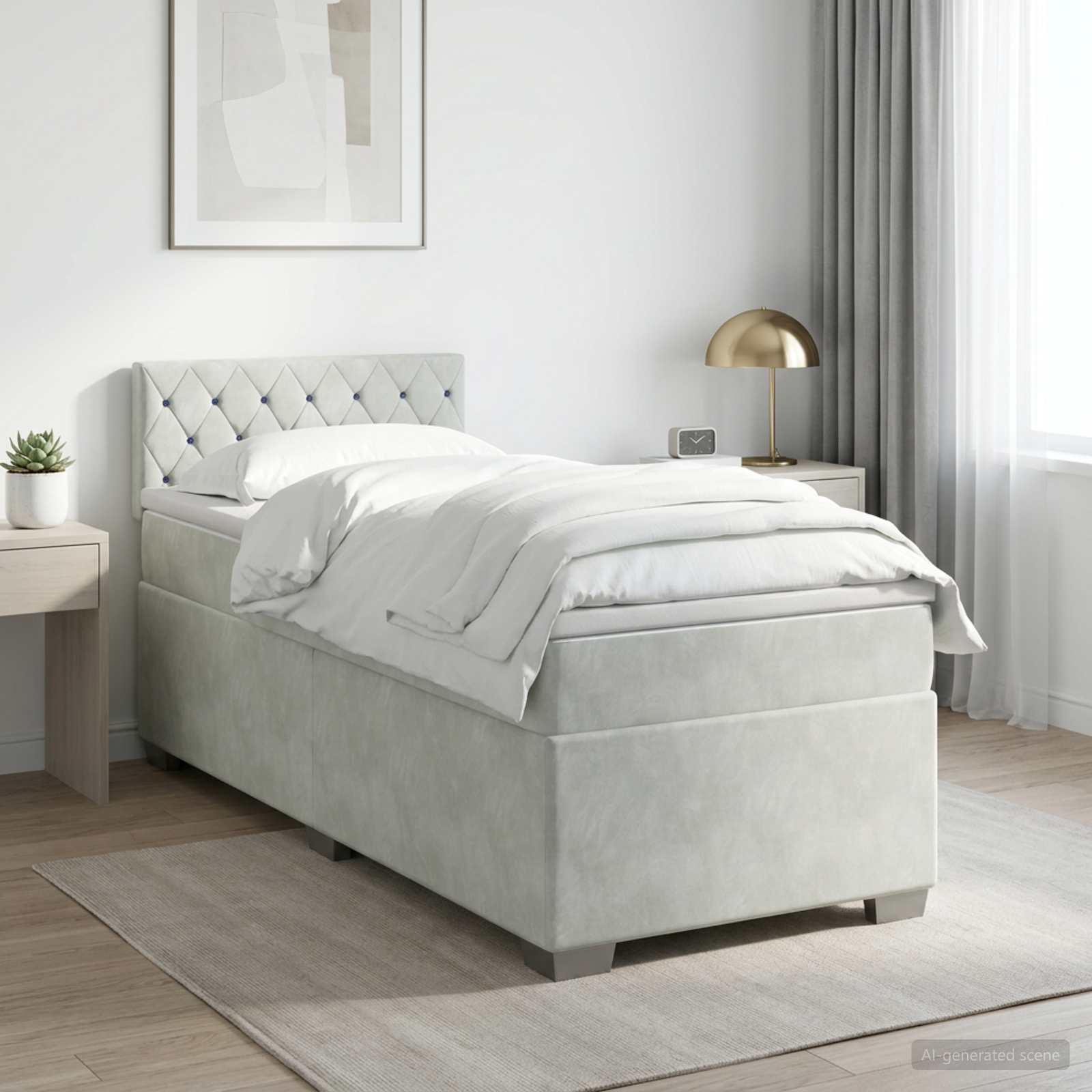Boxspringbett mit Matratze Hellgrau 100 x 200 cm Samt