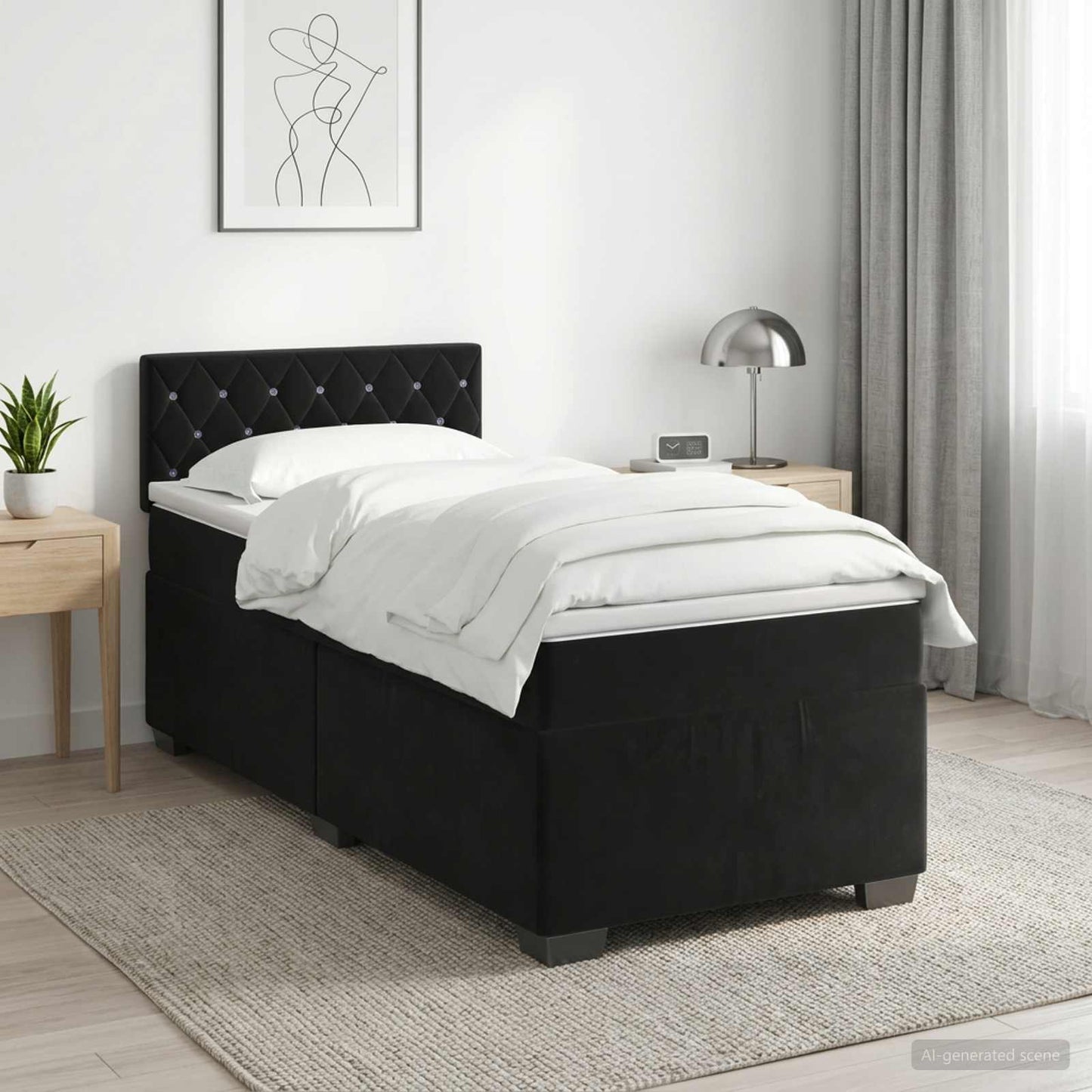 Boxspringbett mit Matratze Schwarz 100 x 200 cm Samt